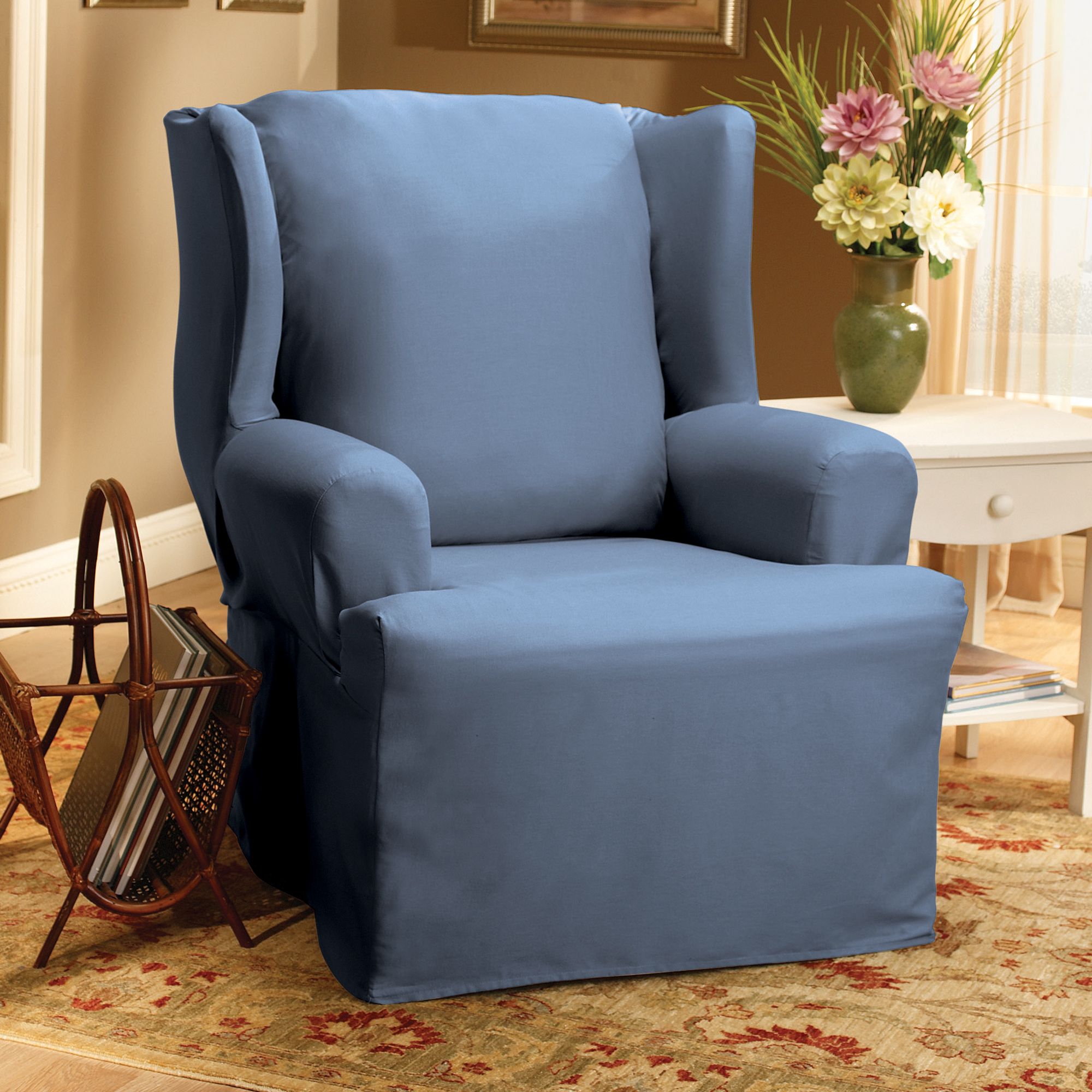 Sure Fit Cotton Duck Bluestone Wing Chair Slipcover
