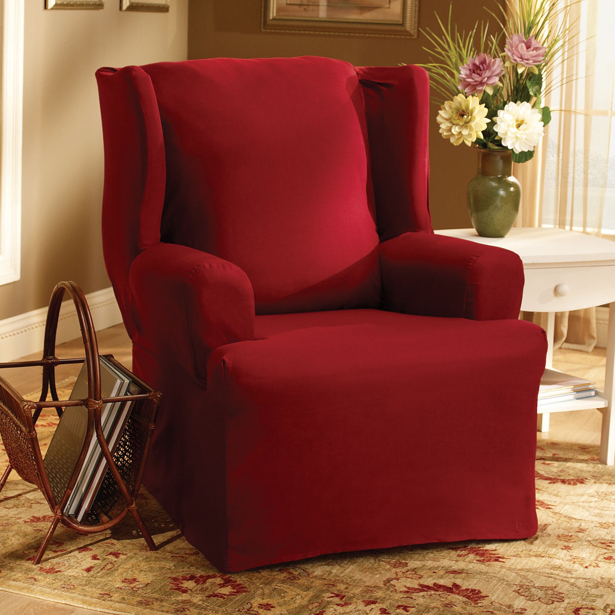 Sure Fit Cotton Duck Claret Wing Chair Slipcover