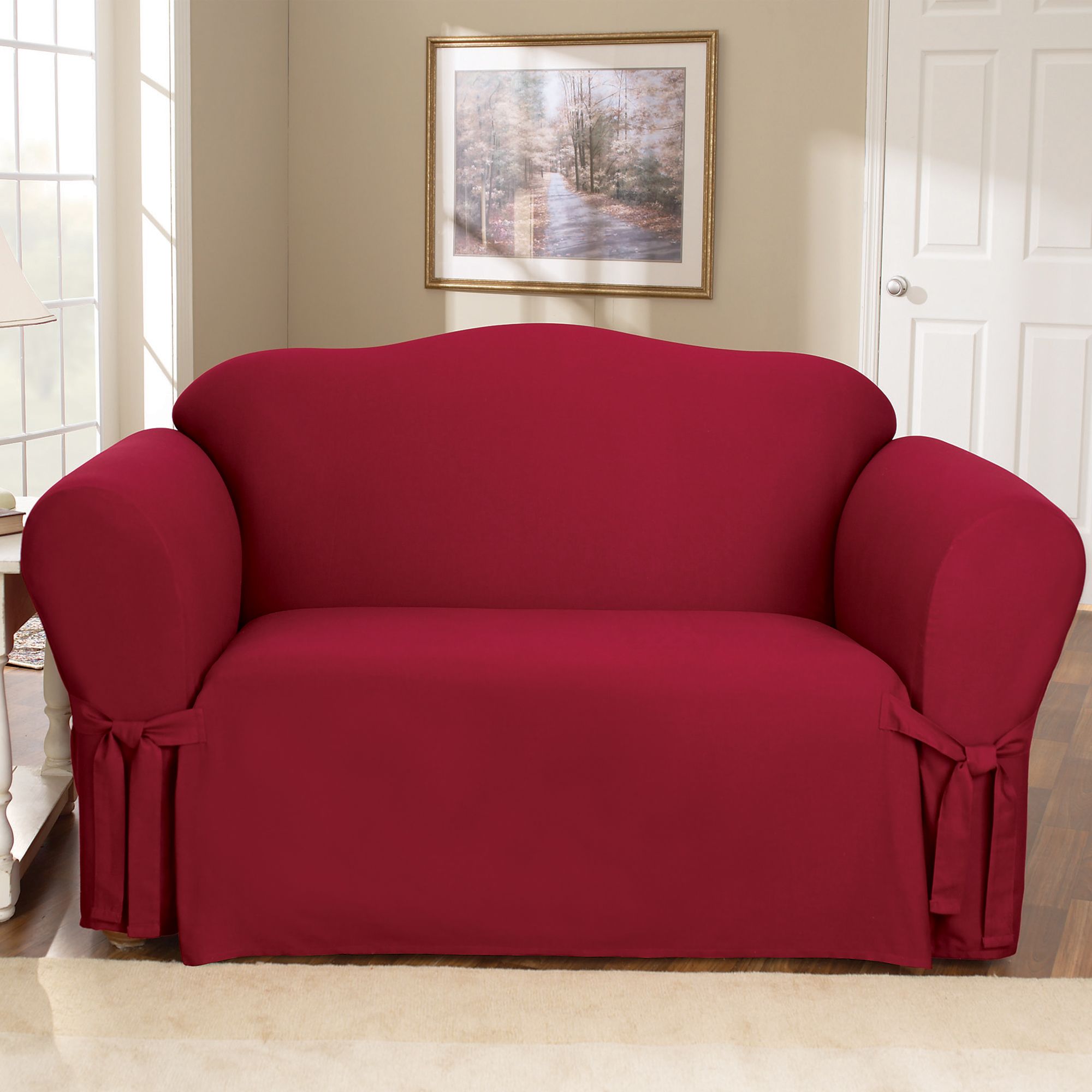 Sure Fit Cotton Duck Claret Loveseat Slipcover