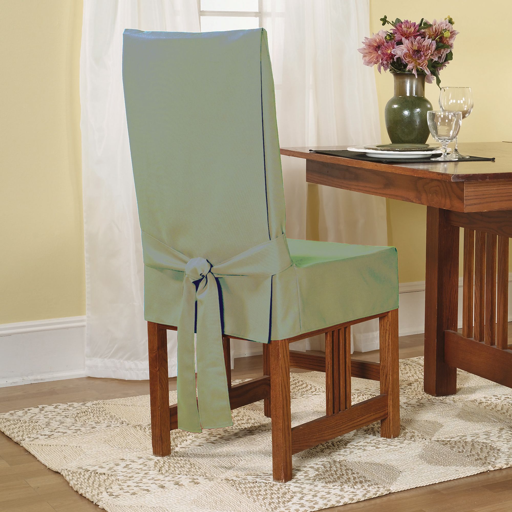 Sure Fit Cotton Duck Sage Shorty Dining Room Chair Slipcover