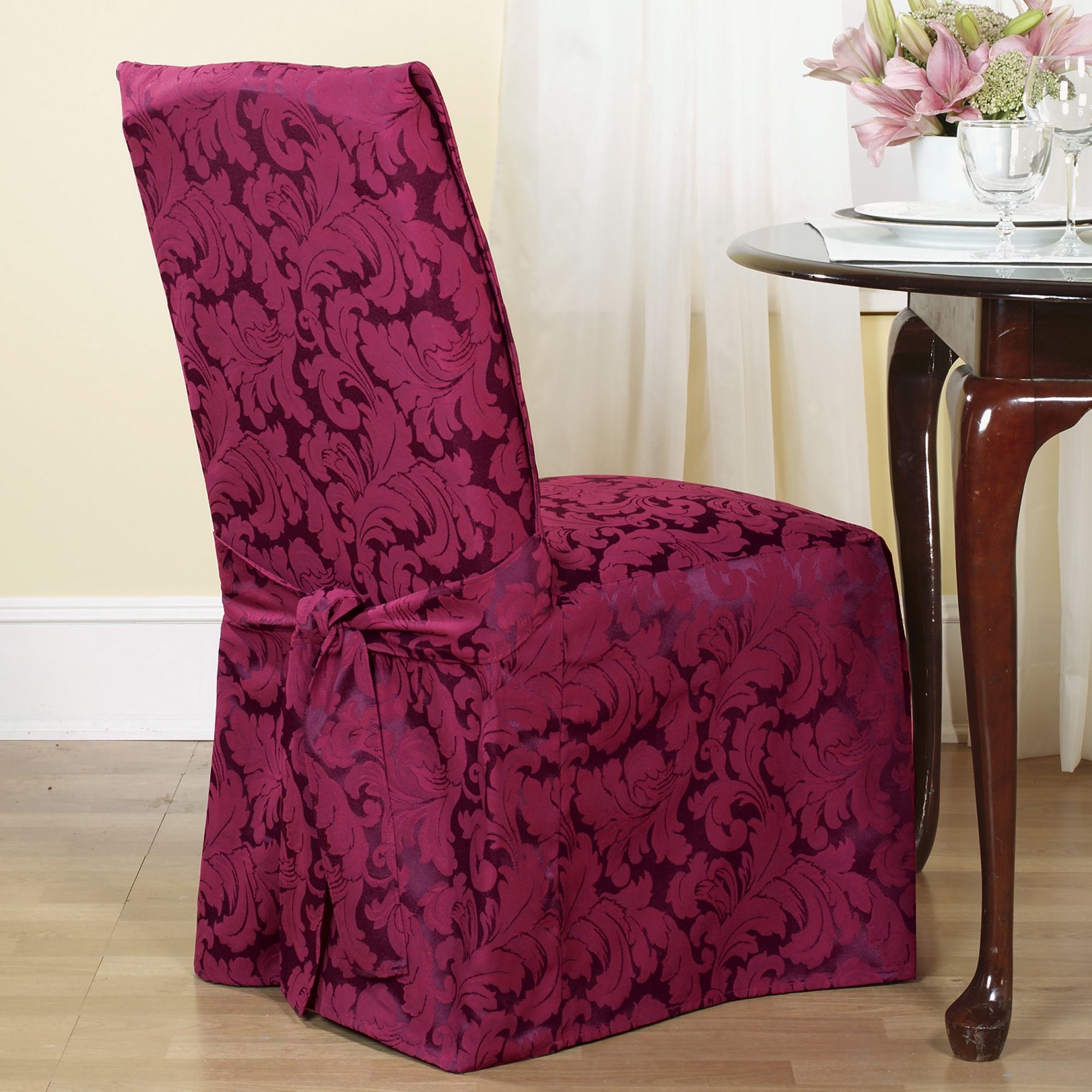 Sure Fit Scroll Burgundy Dining Room Chair Slipcover