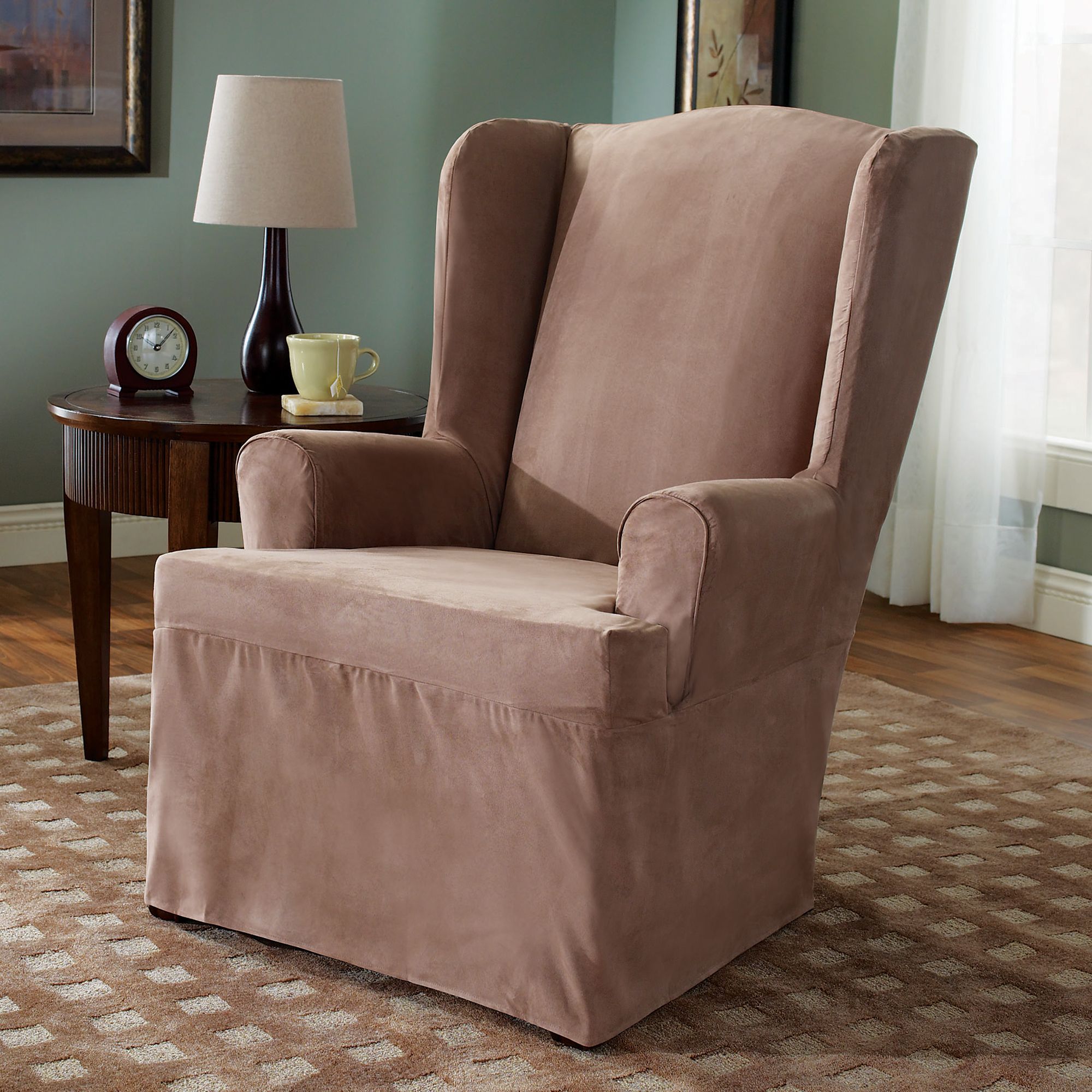Sure Fit Soft Suede Sable Wing Chair Slipcover