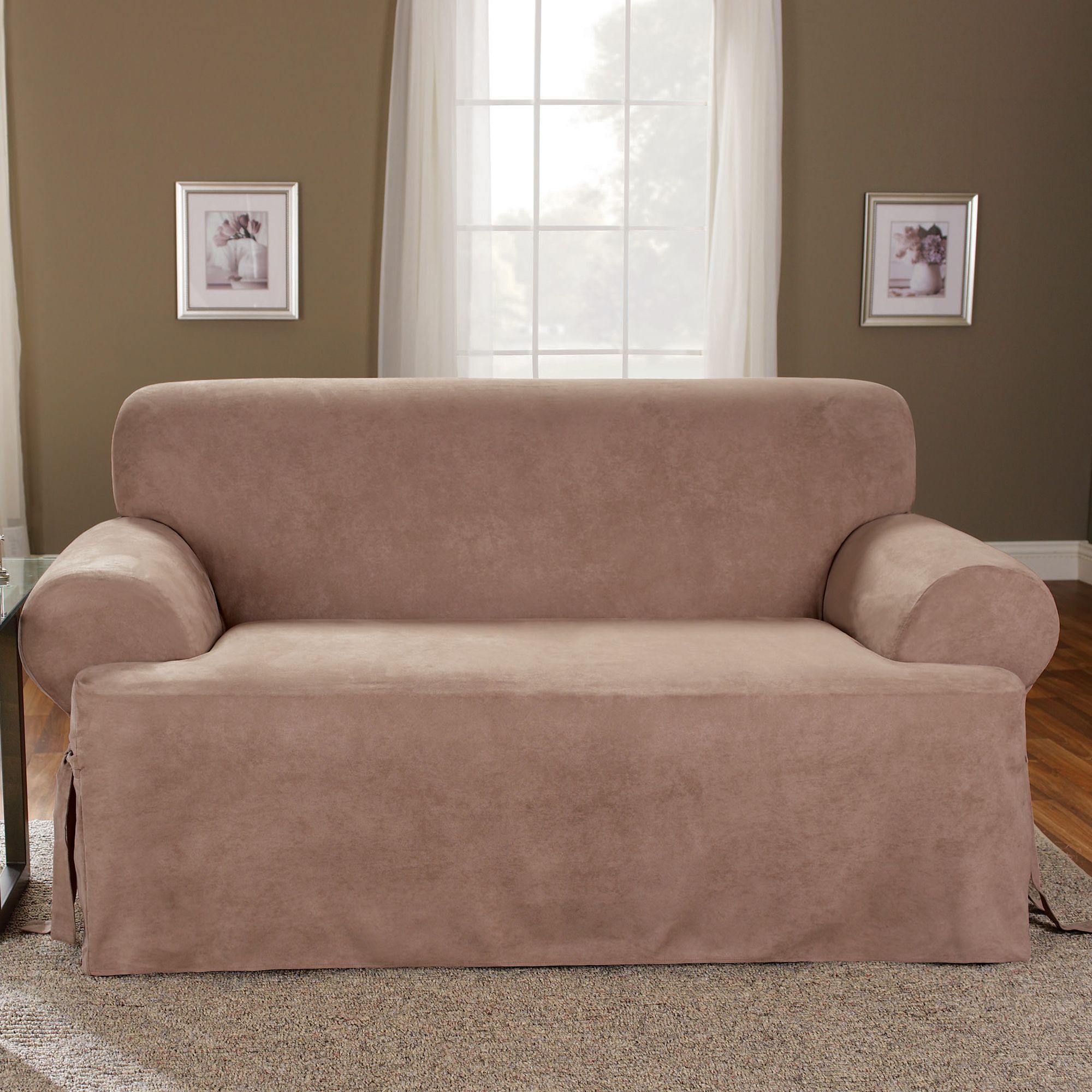 Sure Fit Soft Suede Sable T-Cushion Sofa Slipcover