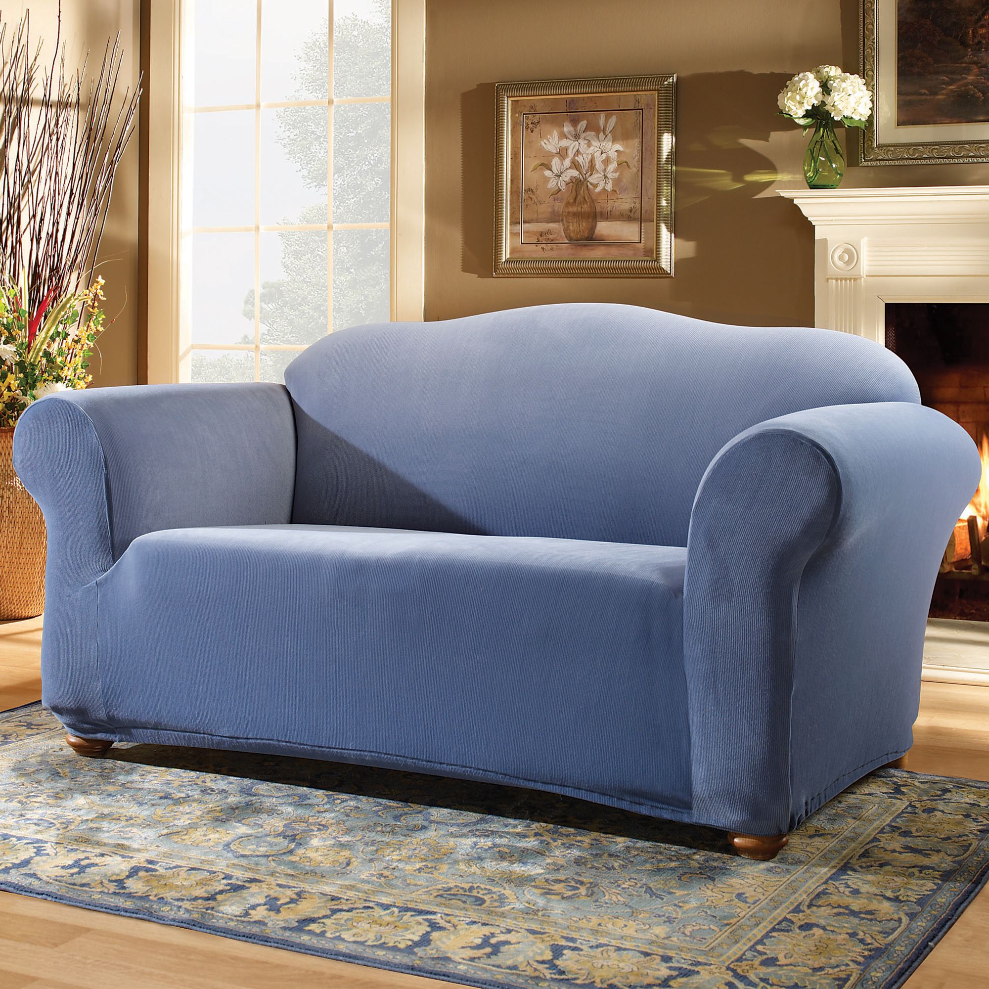 Sure Fit Stretch Pearson Federal Blue Sofa Slipcover