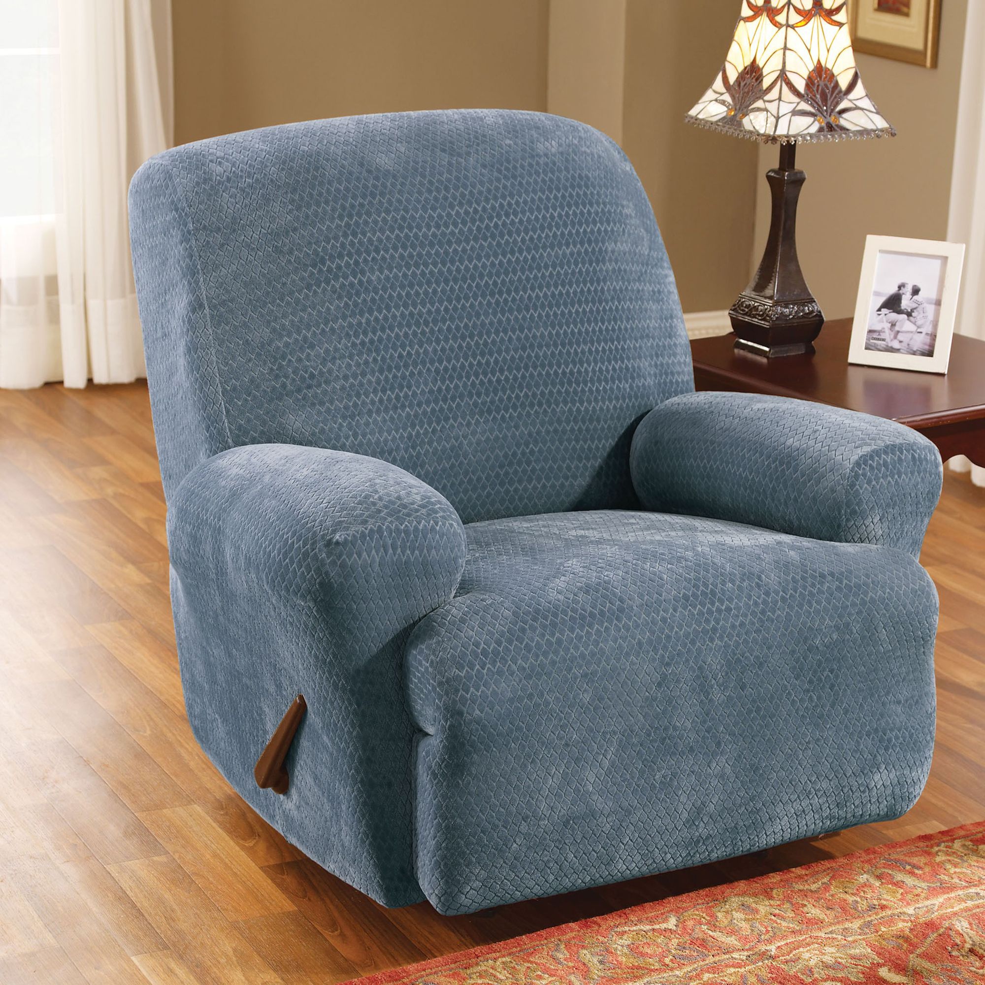 Sure Fit Stretch Royal Diamond Blue Recliner Slipcover