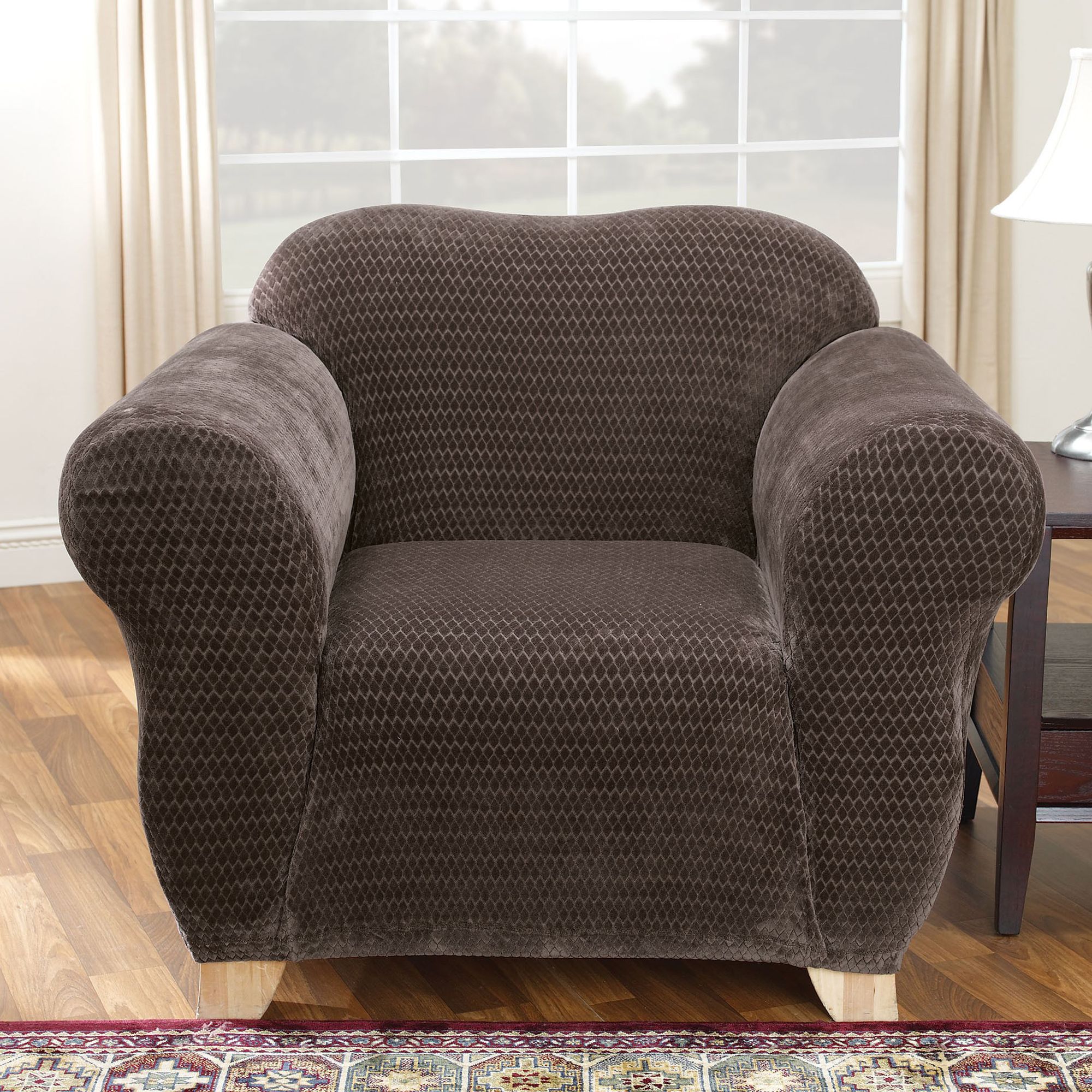 Sure Fit Stretch Royal Diamond Chocolate Chair 1 Piece Slipcover