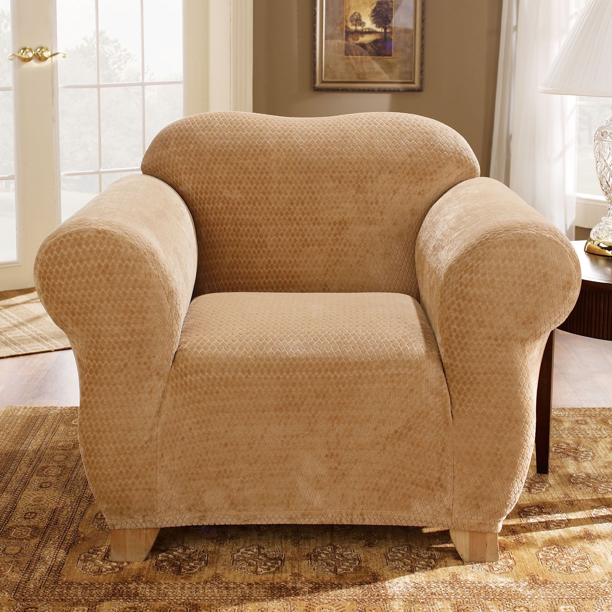 Sure Fit Stretch Royal Diamond Gold Chair Slipcover