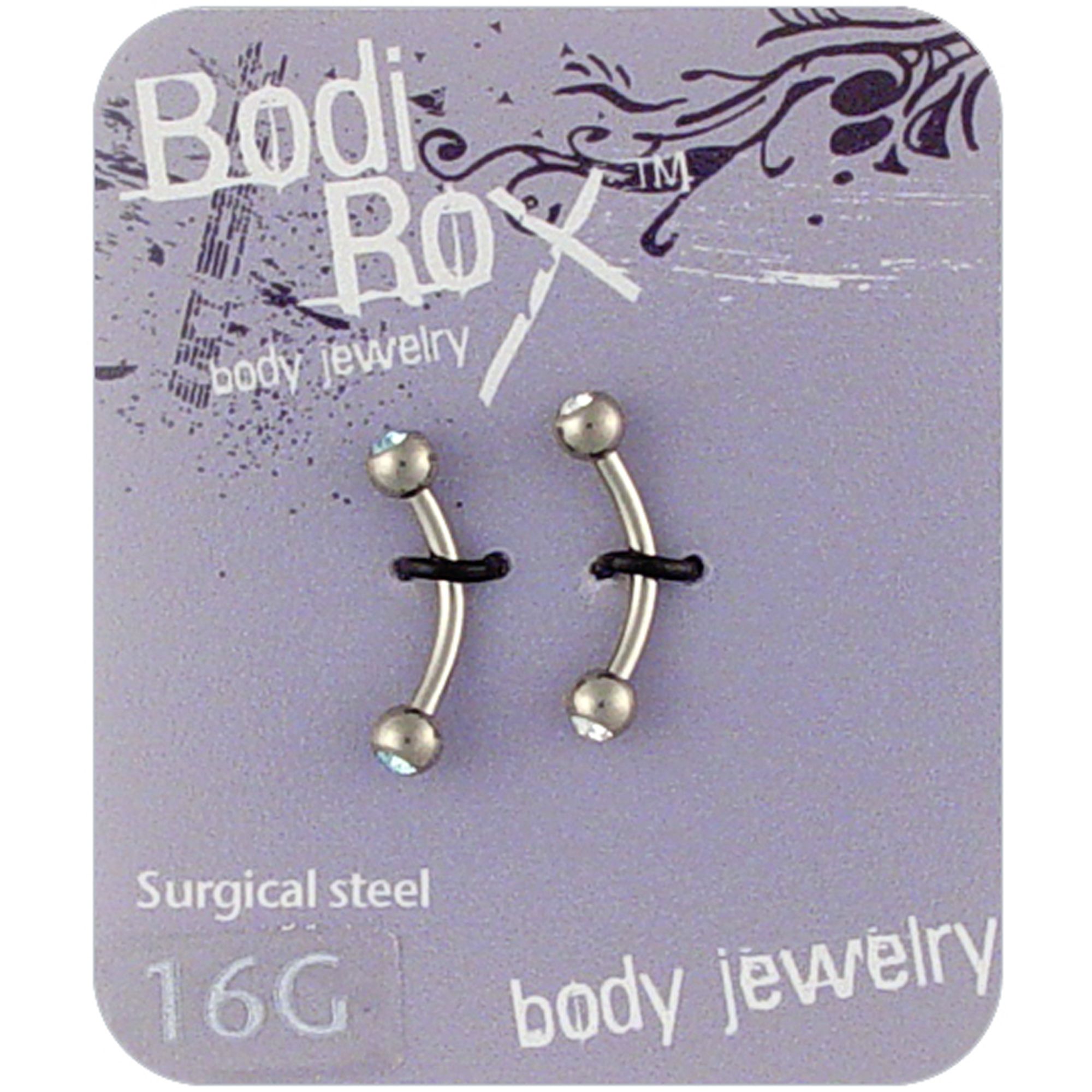Bodi Rox 16G Jeweled Eyebrow Duo, Silver Bodi Rox 16G Jeweled Eyebrow Duo, Silver
