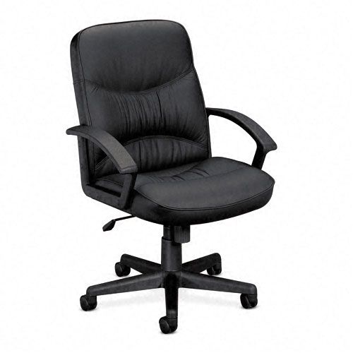Basyx Mid-Back Swivel/Tilt Chair, Black Leather/Steel