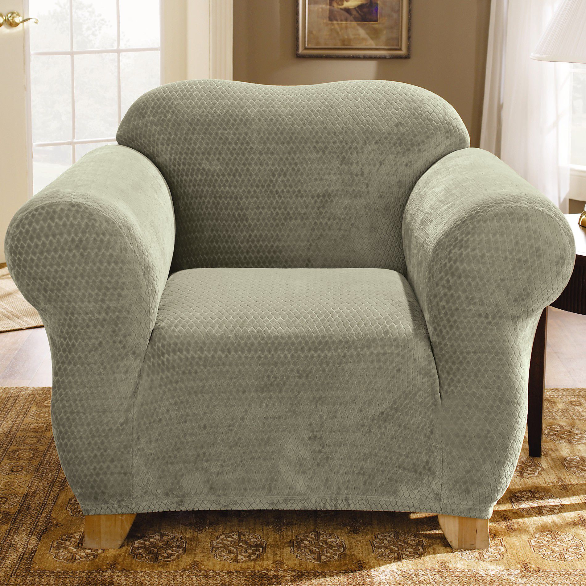 Sure Fit Stretch Royal Diamond Sage Chair Slipcover