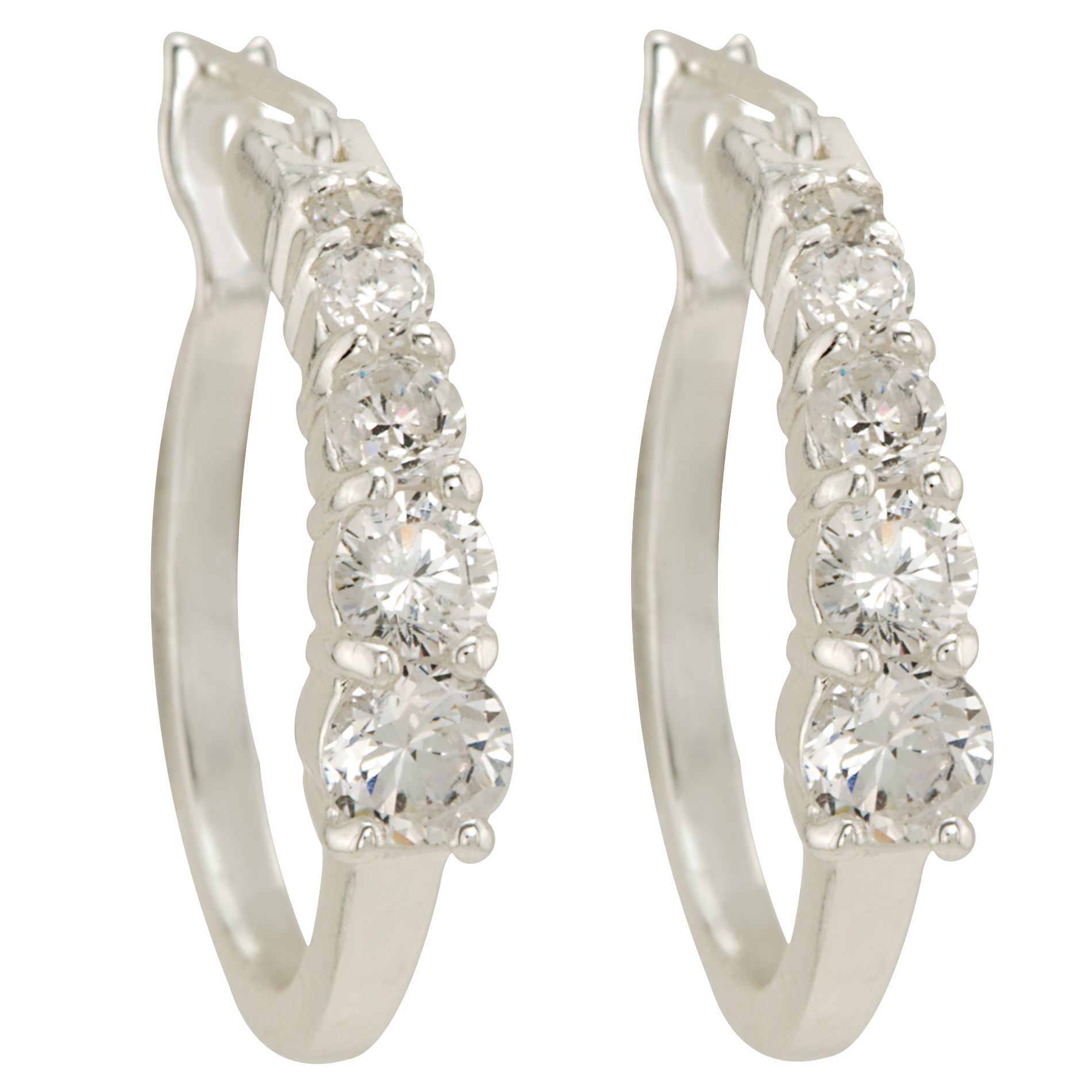 Cubic Zirconia Oval Hoop Earrings in Sterling Silver