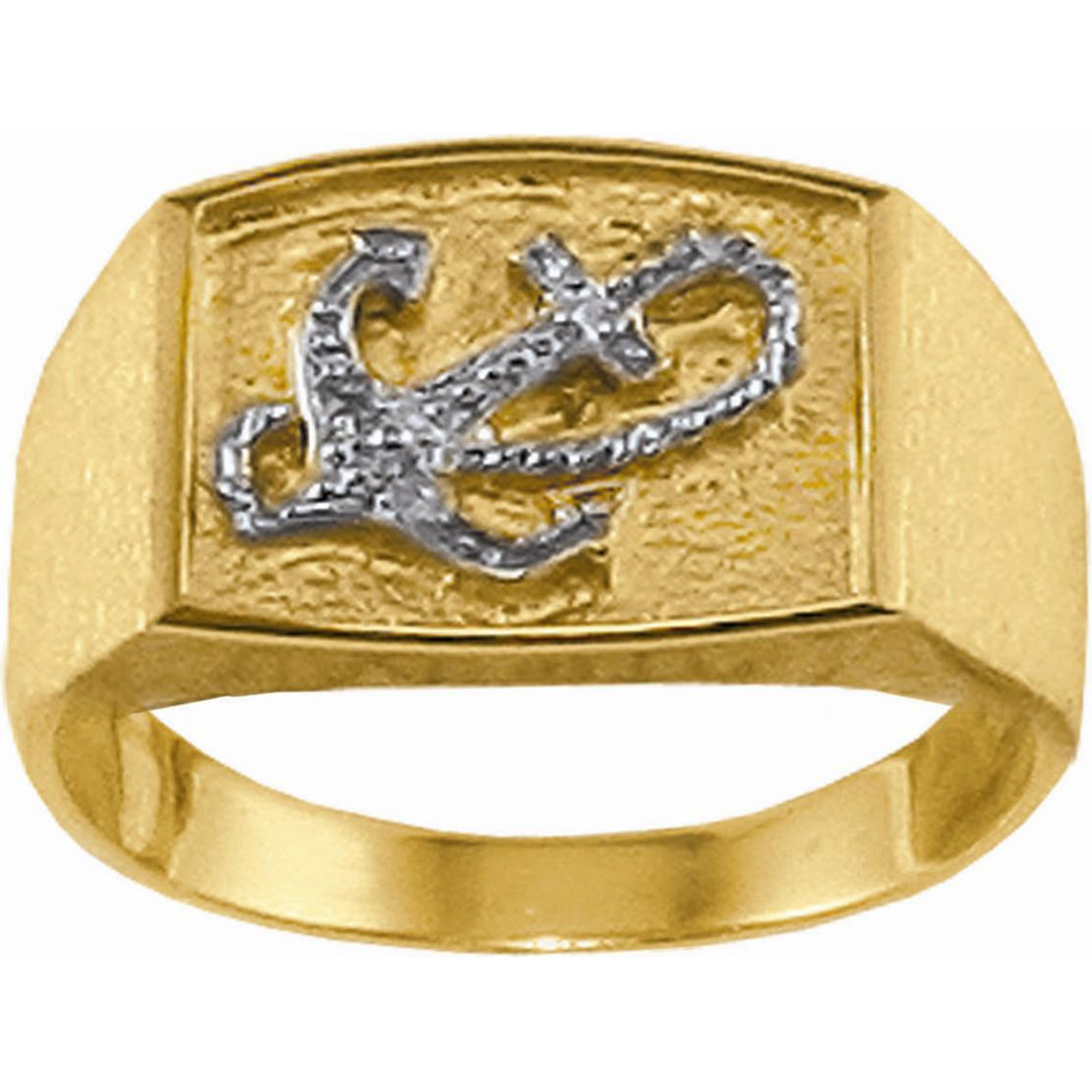 Mens Anchor And Rope Diamond Accent Ring in 10K Yellow Gold
