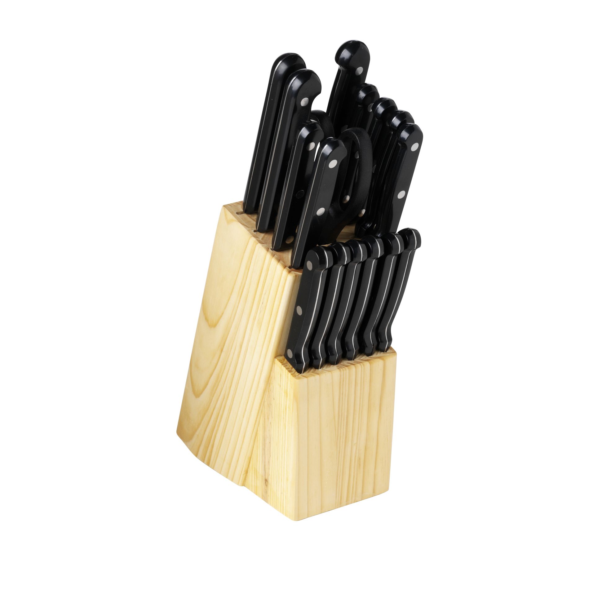Essential Home 15 Piece Cutlery Set With Wooden Storage Block, Black-43426076 Essential Home 15 Piece Cutlery Set With Wooden Storage Block, Black-43426076