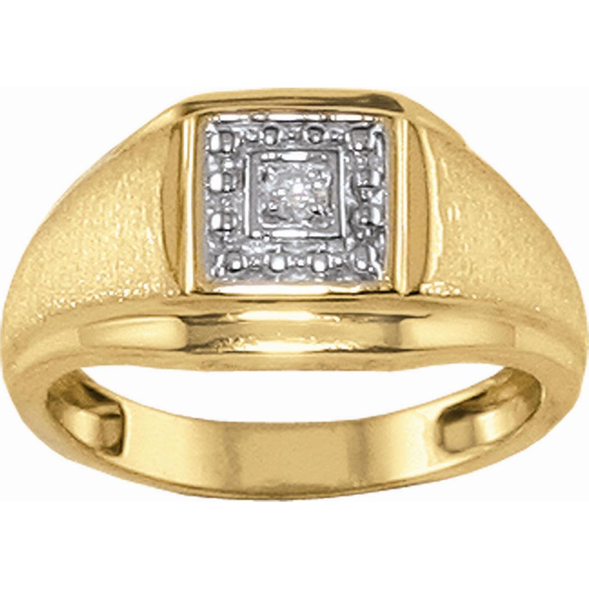 Mens Round Diamond Accent Ring with Bead Design in 10K Yellow Gold