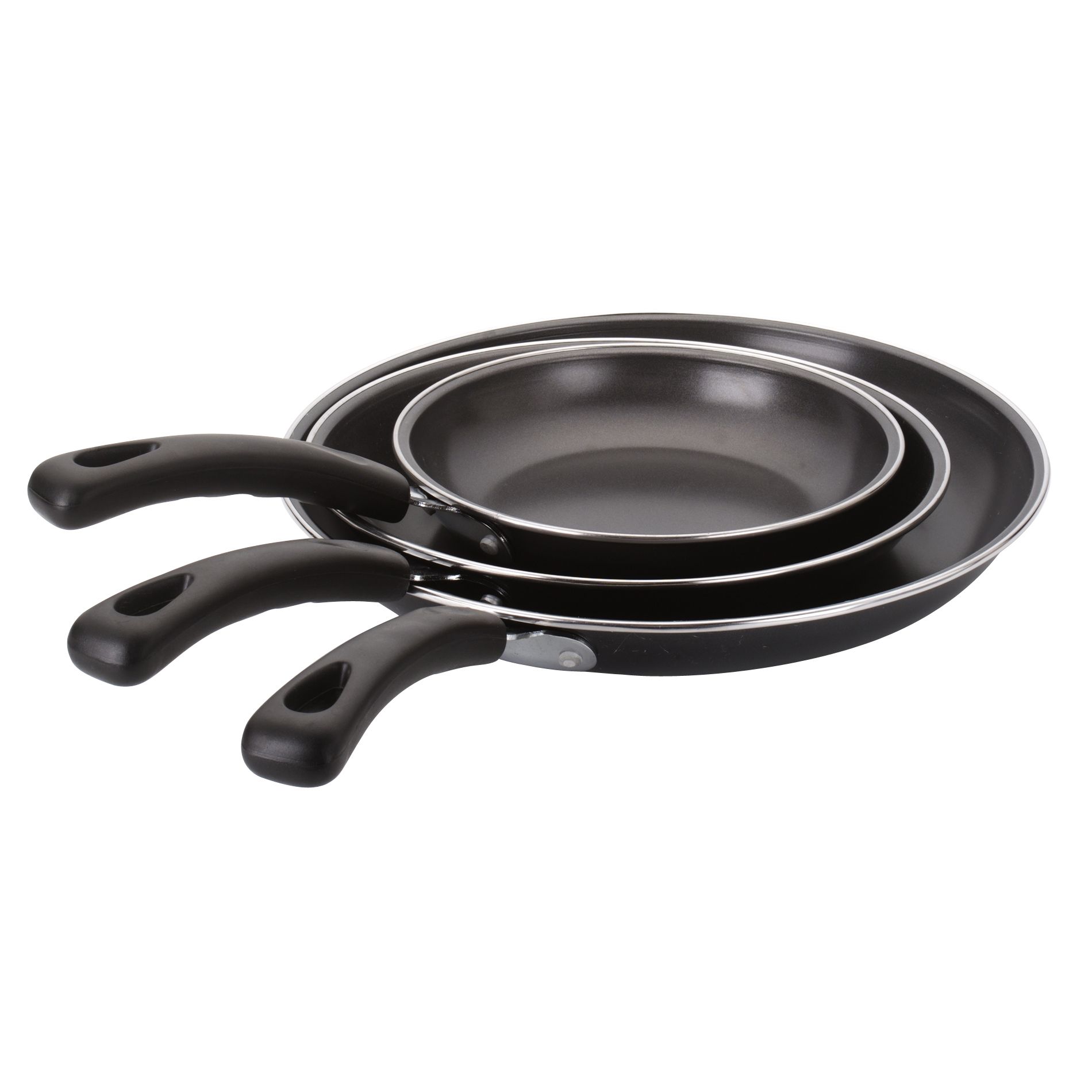 Essential Home 3 Piece Non-Stick Fry Pan Set, Black-43350986 Essential Home 3 Piece Non-Stick Fry Pan Set, Black-43350986