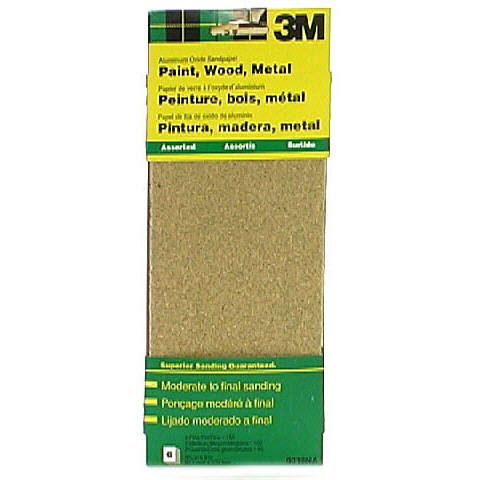 3M Sandpaper for Paint, Wood and Metal, Assorted Grades, 6 sheets