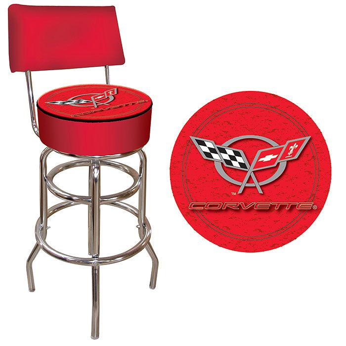 Trademark Corvette C5 Padded Bar Stool with Back - Red