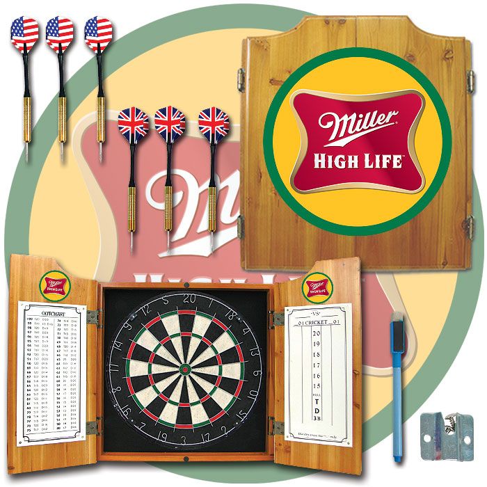 Trademark Miller High Life Dart Cabinet Includes Darts and Board