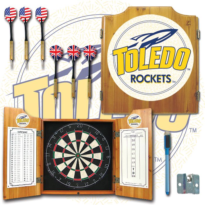Trademark University of Toledo Dart Cabinet with Darts and Board