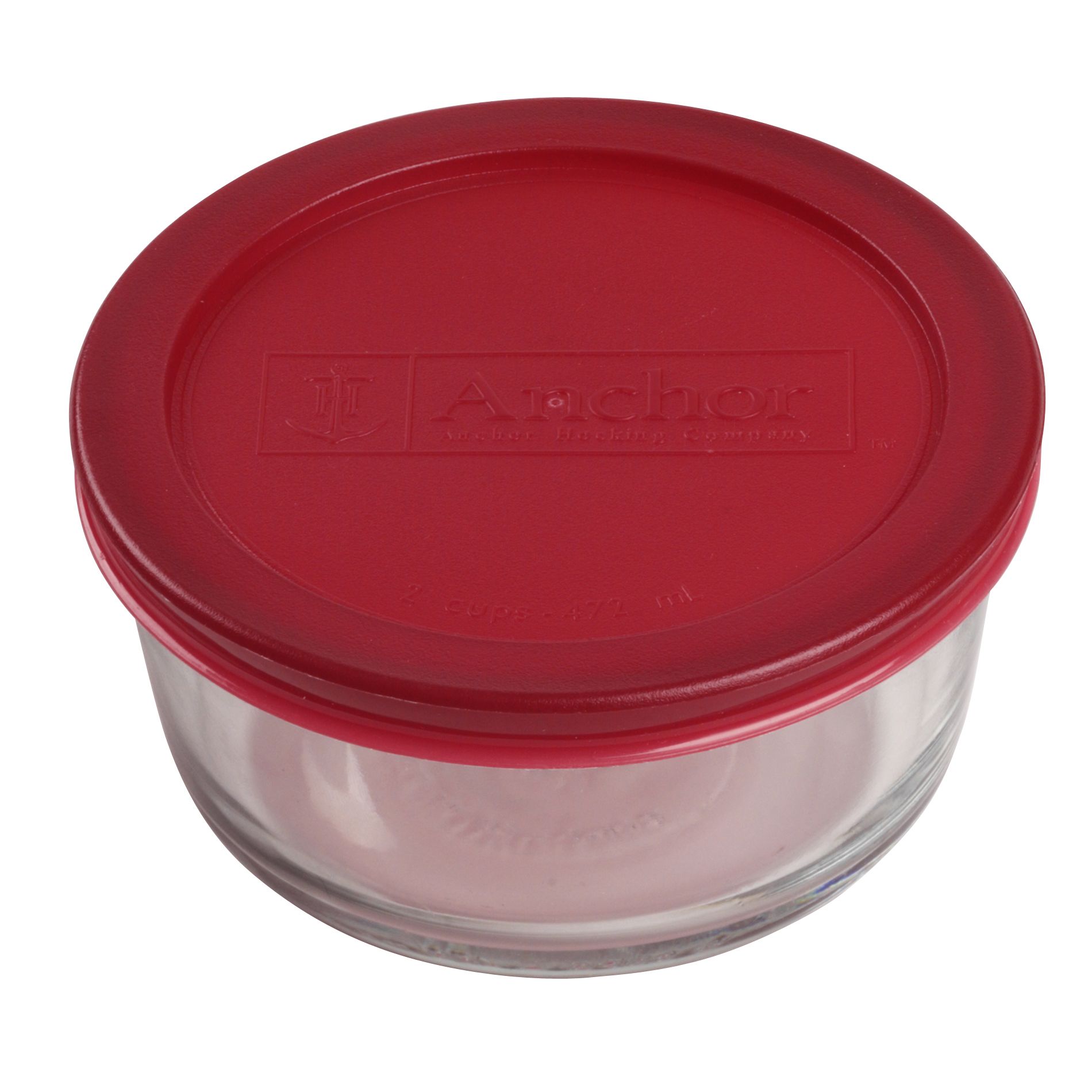 Anchor Hocking 2 Cup Round Bakeware With Red Lid