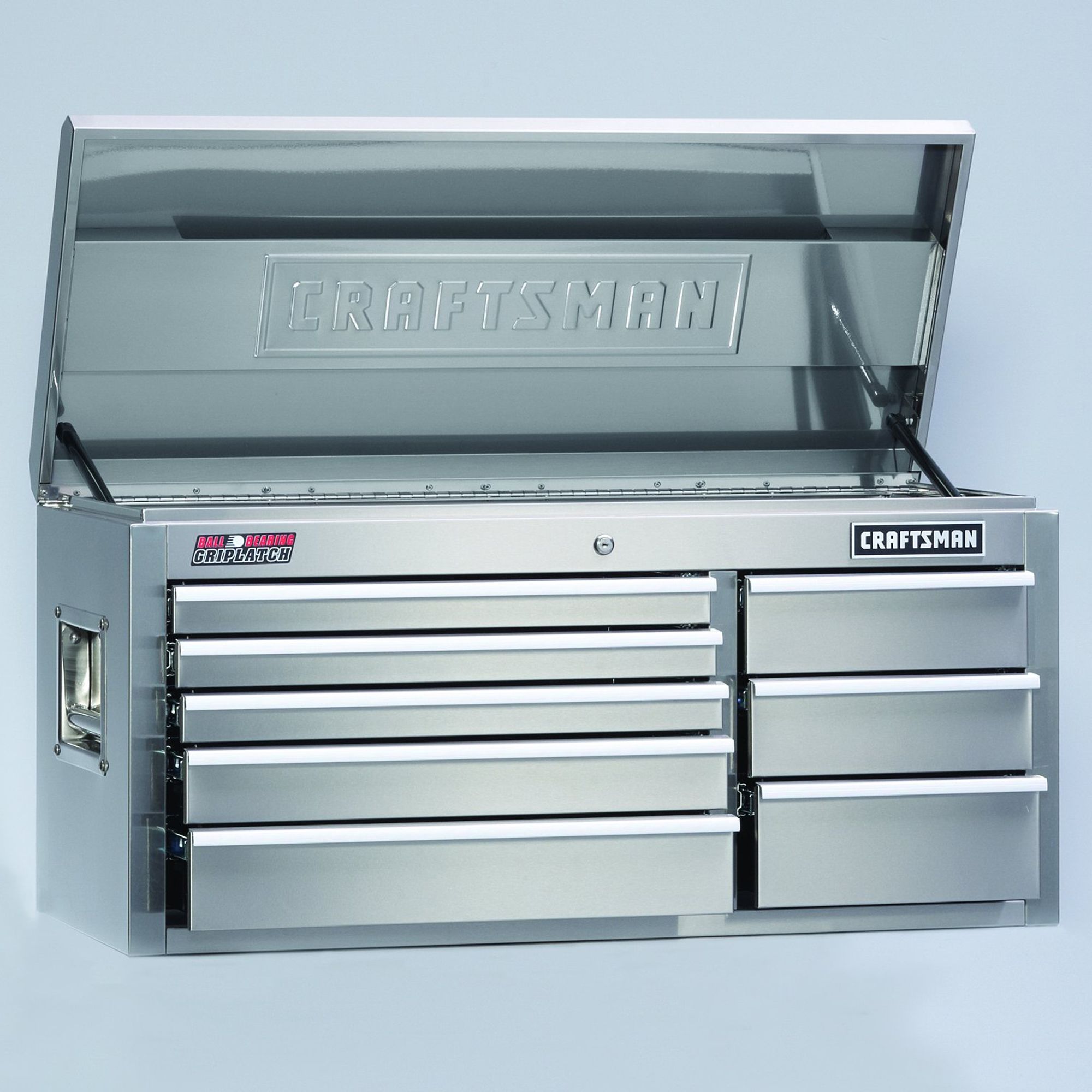 Craftsman 40" Wide 8Drawer BallBearing GRIPLATCH® Steel Top Chest Stainless Steel
