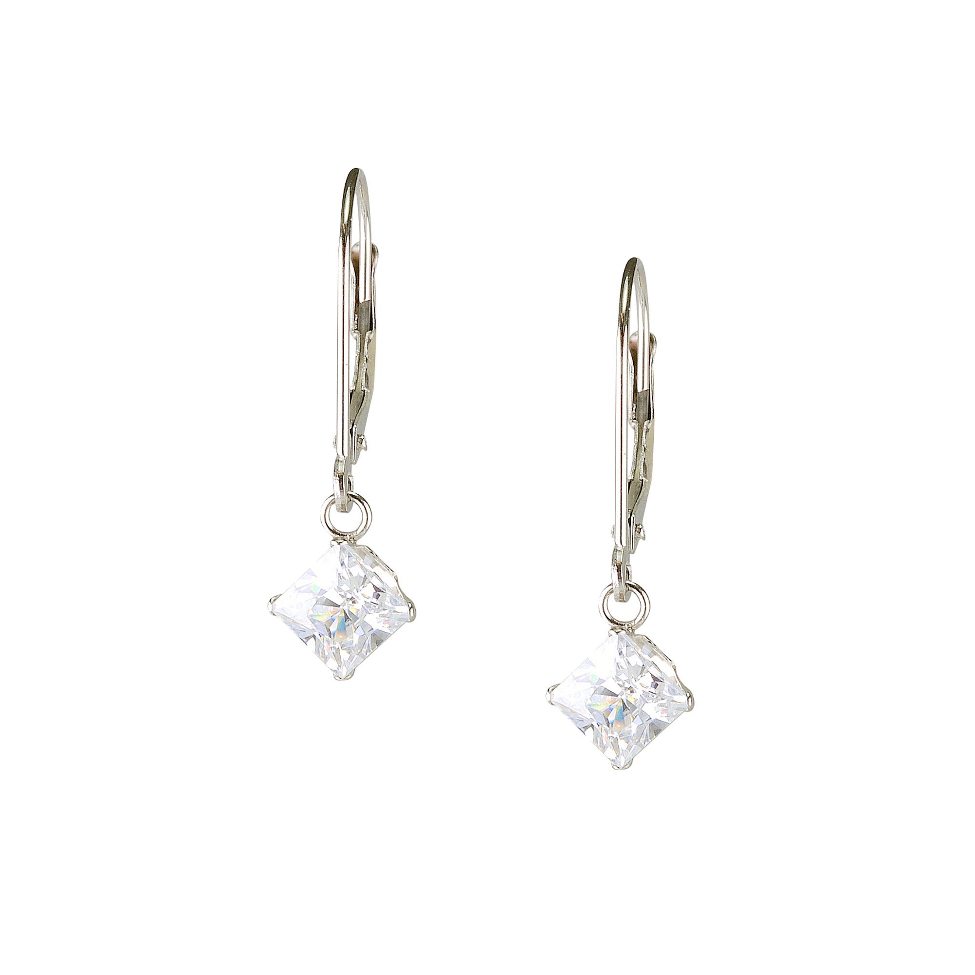 Cubic Zirconia 5MM Princess Dangle Earrings in 10K White Gold