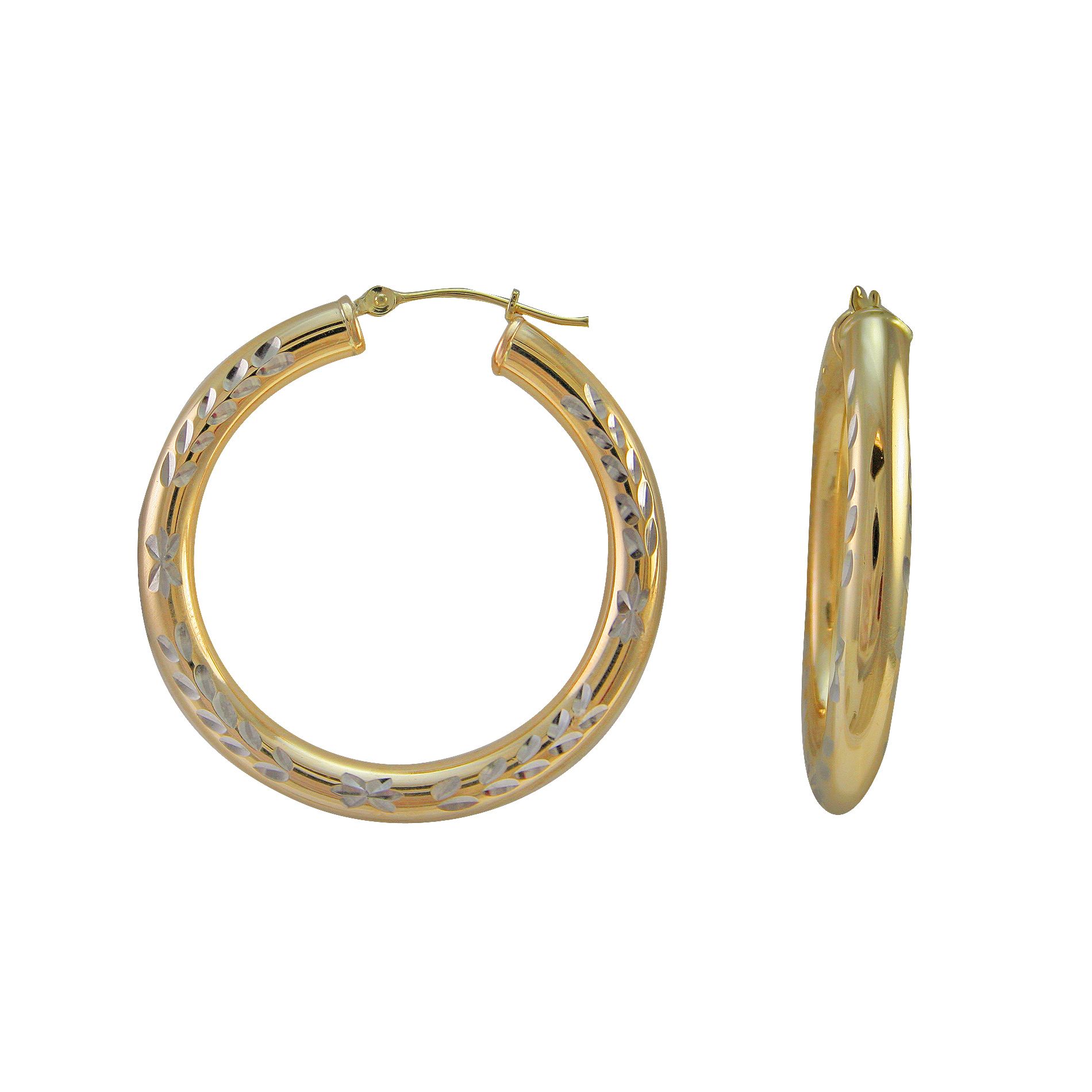 10kt Gold and Sterling Silver Hoop Earrings, Yellow 10kt Gold and Sterling Silver Hoop Earrings, Yellow