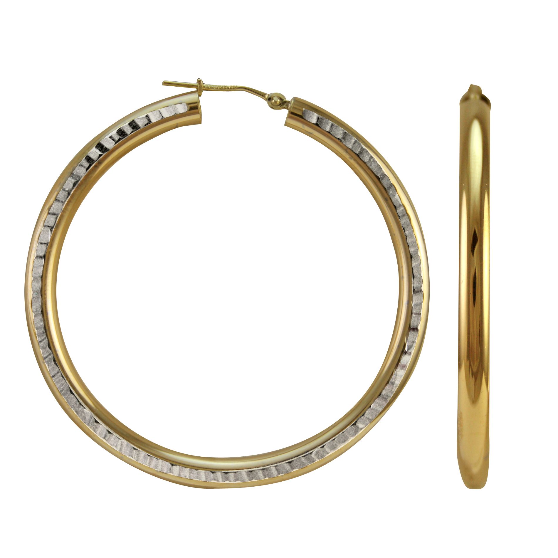 10kt Gold and Sterling Silver Hoop Earrings, Yellow 10kt Gold and Sterling Silver Hoop Earrings, Yellow
