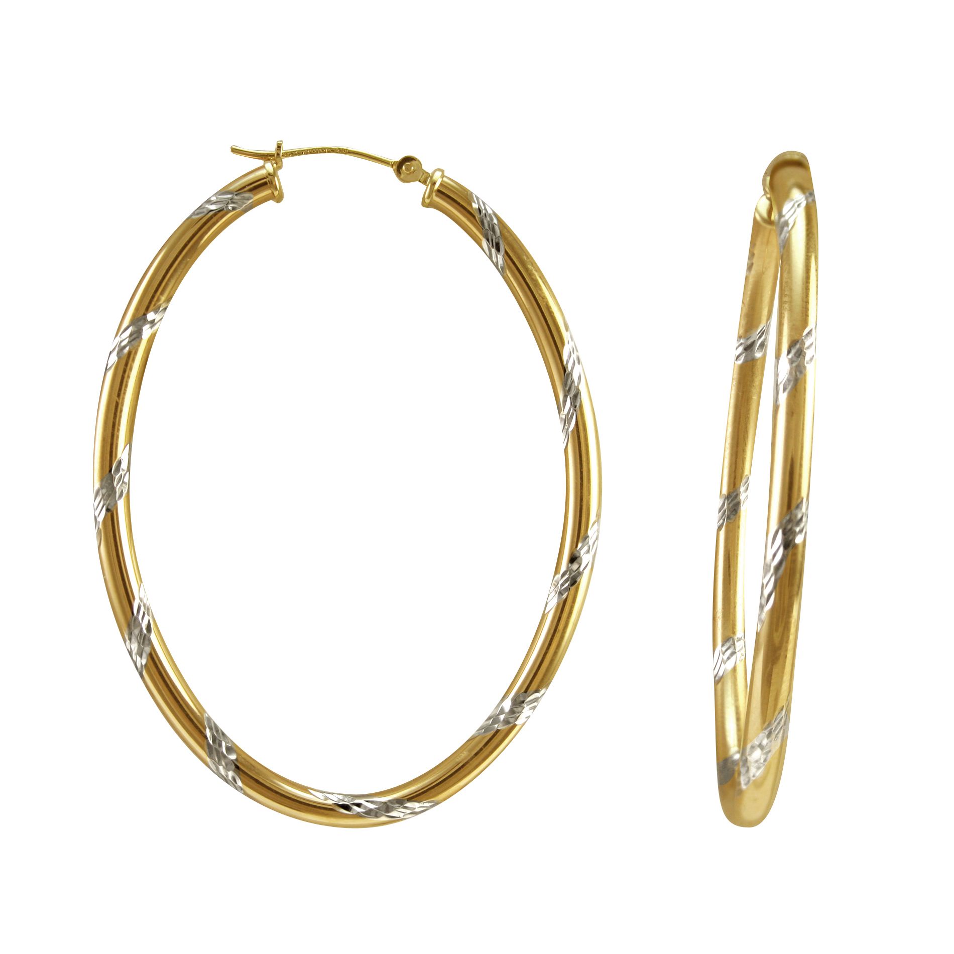 10kt Gold and Sterling Silver Hoop Earrings, Yellow 10kt Gold and Sterling Silver Hoop Earrings, Yellow