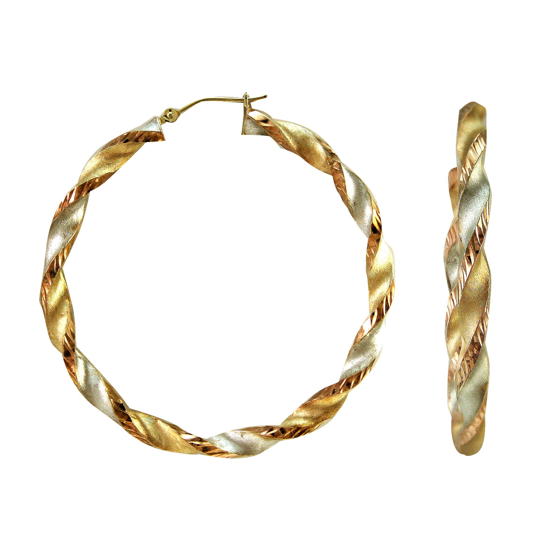 10kt Gold and Sterling Silver Hoop Earrings, Yellow 10kt Gold and Sterling Silver Hoop Earrings, Yellow