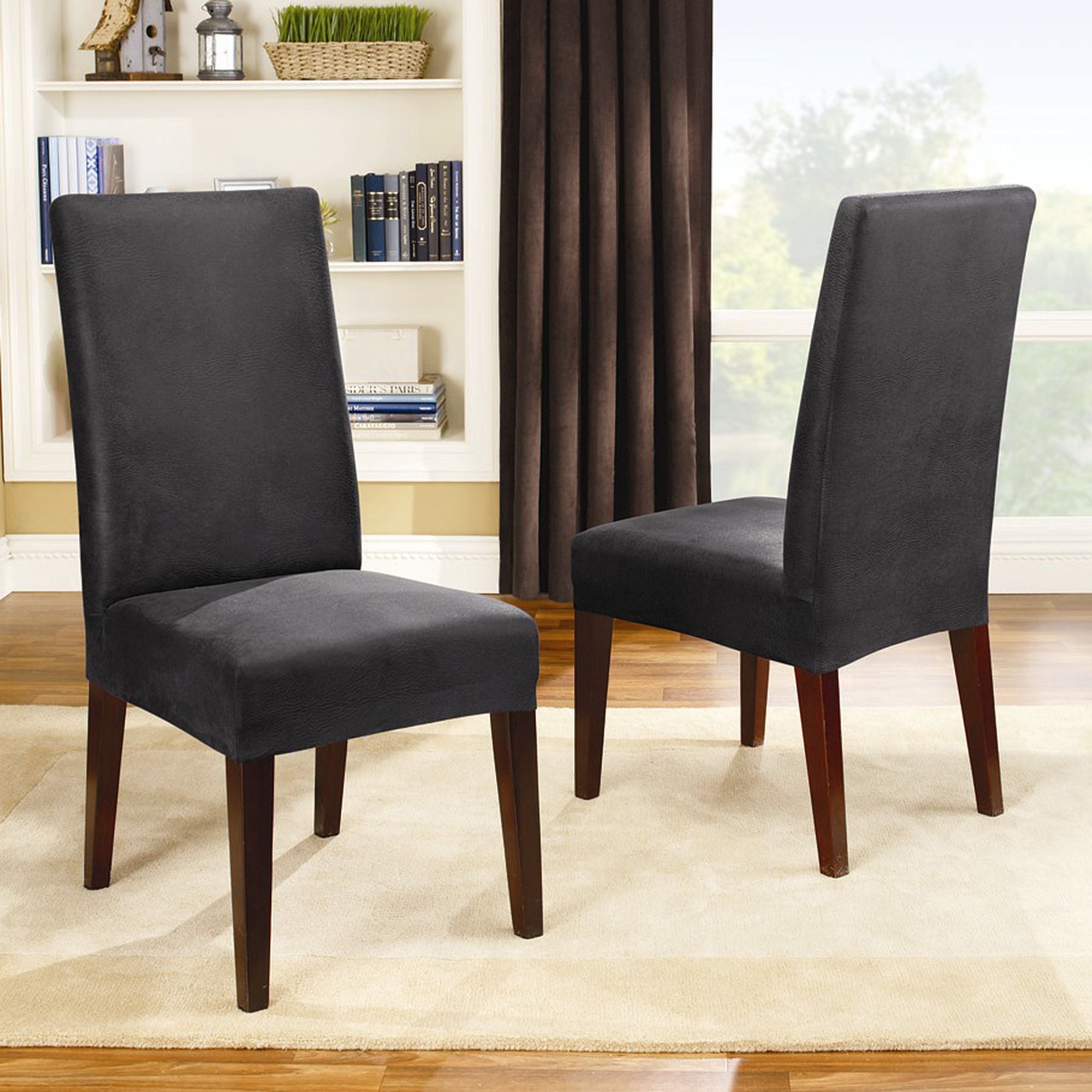 Sure Fit Stretch Leather Ebony Dining Chair Slipcover