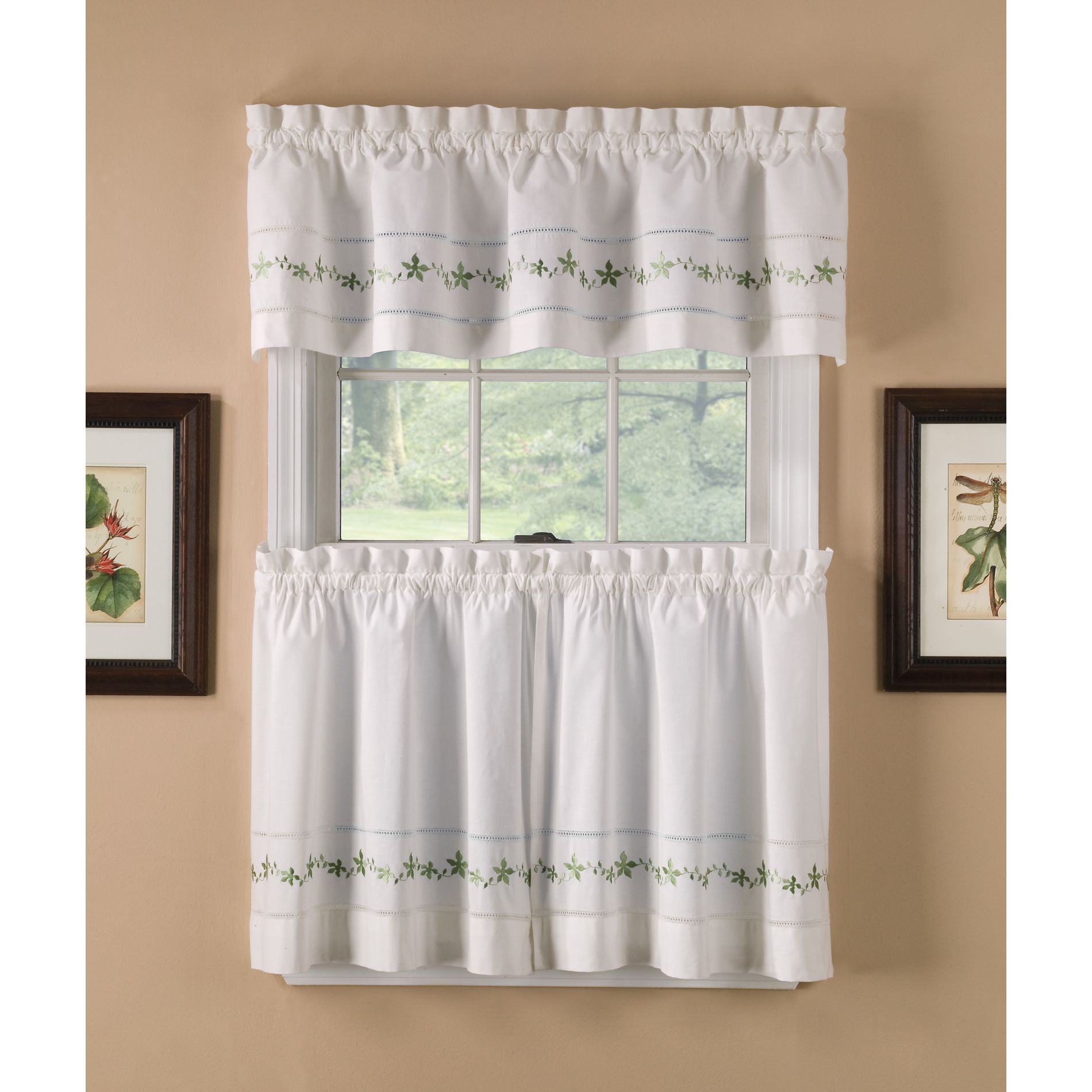 Country Classics Sage Lace Embroidered Floral Tier Curtains