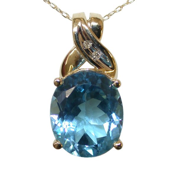 Blue Topaz Oval and Diamond Accent Pendant in 10K Yellow Gold