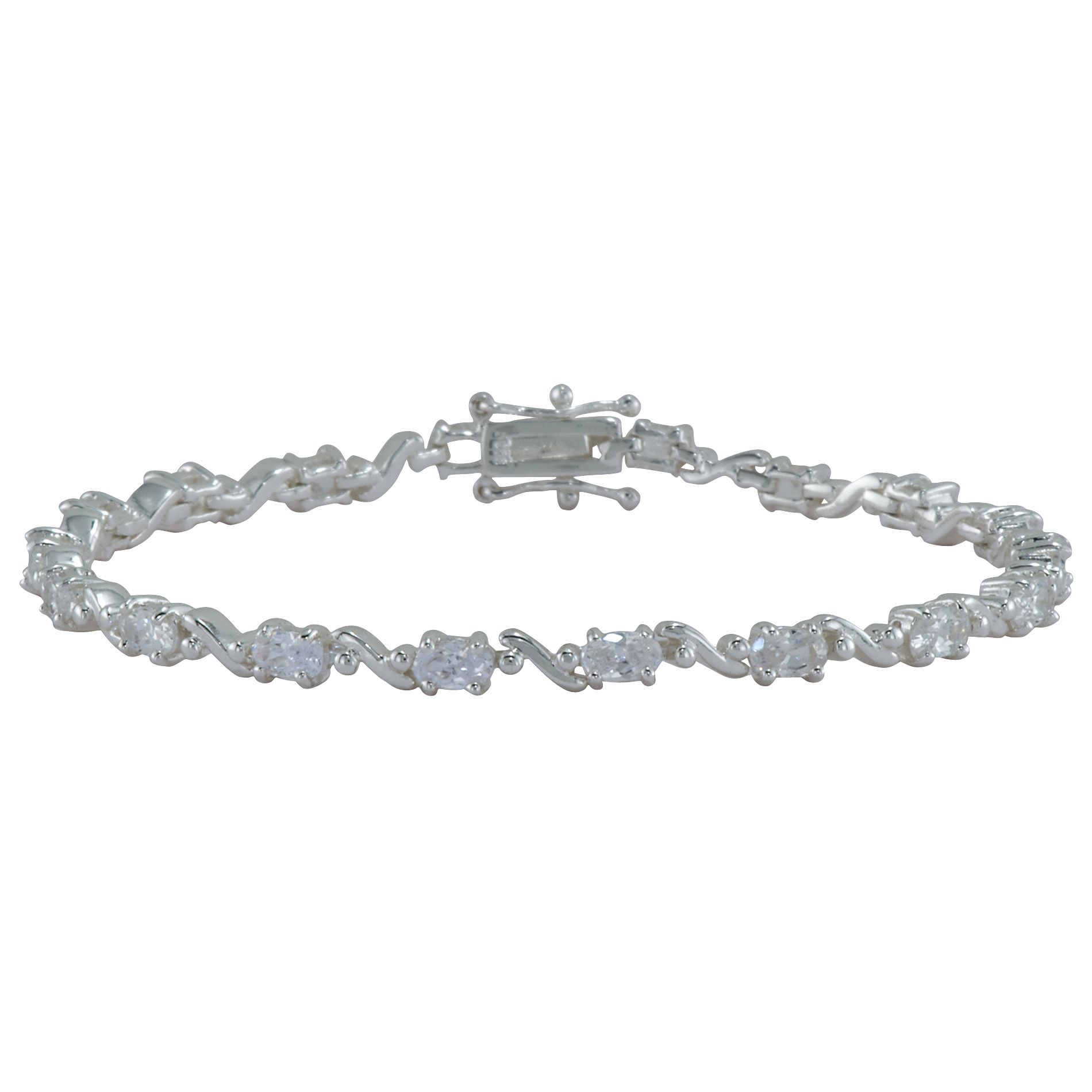 White Cubic Zirconia Bracelet in Sterling Silver, Clear White Cubic Zirconia Bracelet in Sterling Silver, Clear