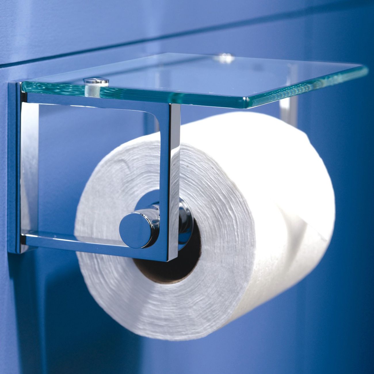 Ginger Frame Tempered Glass Shelf & Toilet Paper Holder - Satin Nickel