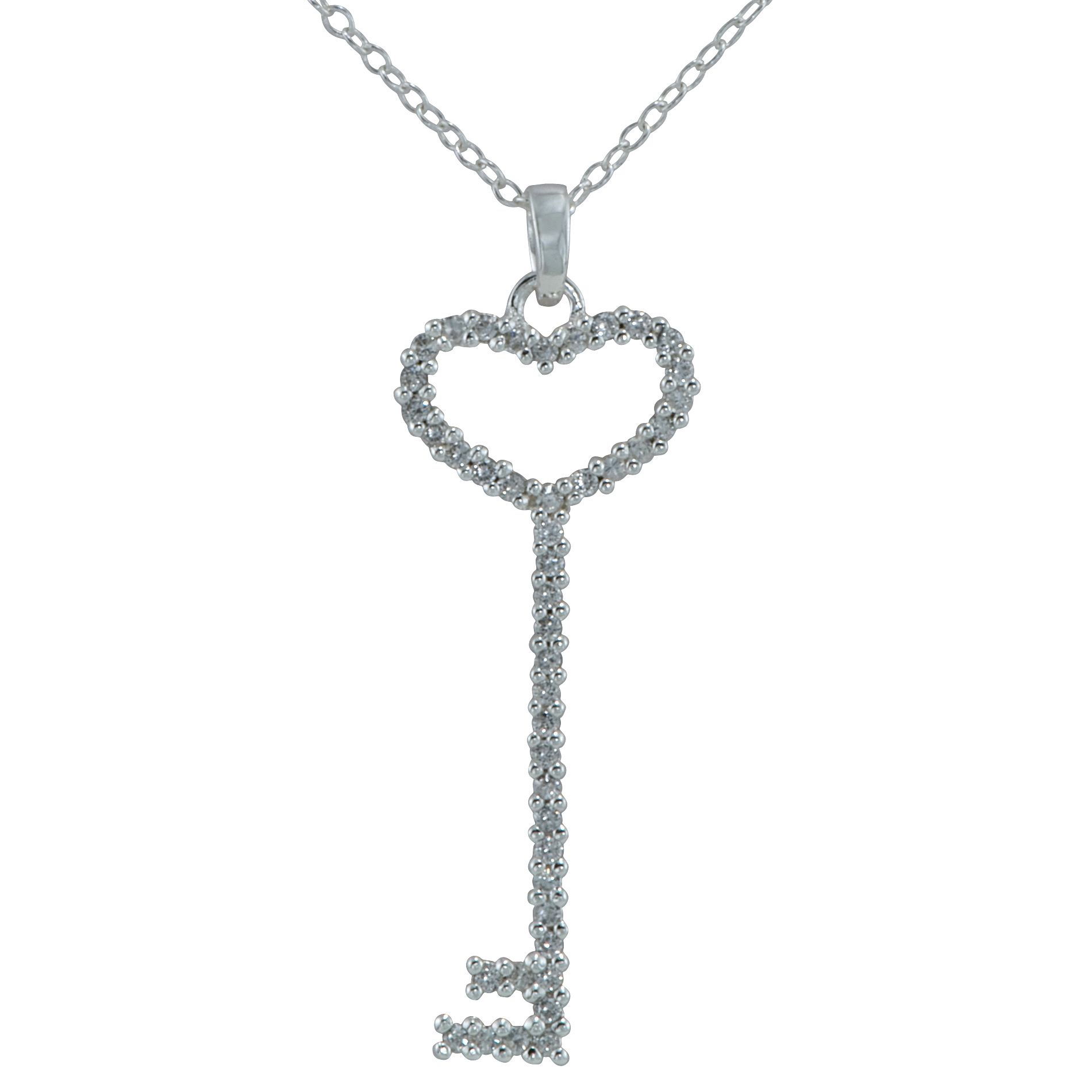 Sterling Silver and Cubic Zirconia Key Pendant, Clear Sterling Silver and Cubic Zirconia Key Pendant, Clear
