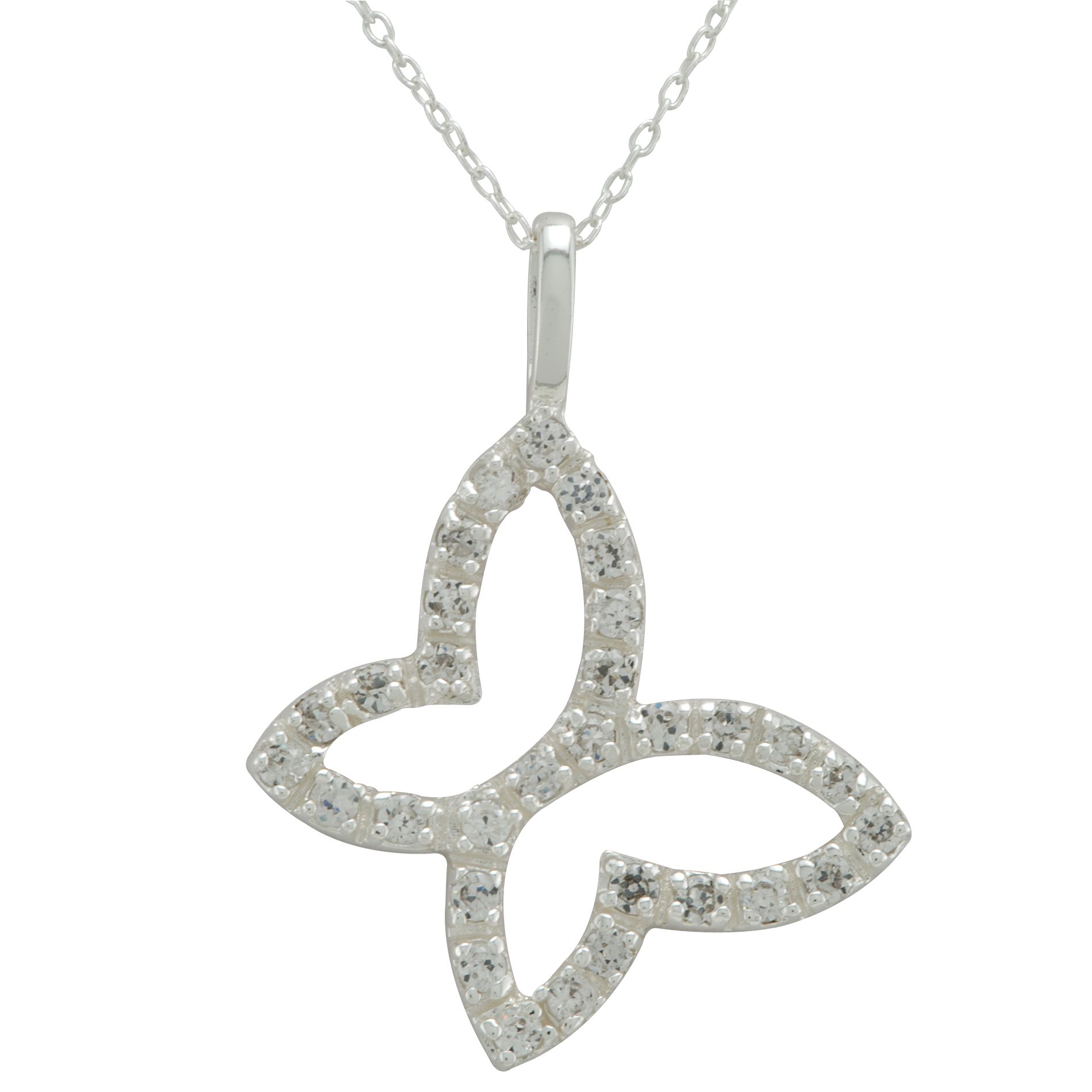 Sterling Silver and Cubic Zirconia Butterfly Pendant, Clear Sterling Silver and Cubic Zirconia Butterfly Pendant, Clear