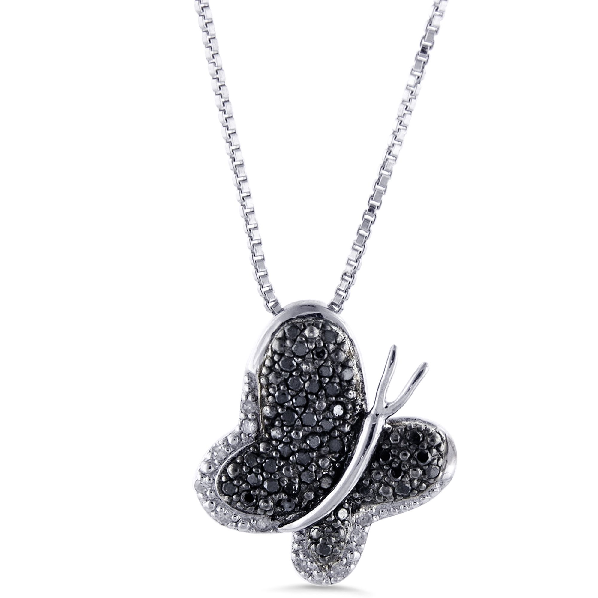 Sterling Silver With 1/4 cttw Black & White Diamond Butterfly Pendant, Multicolored Sterling Silver With 1/4 cttw Black & White Diamond Butterfly Pendant, Multicolored