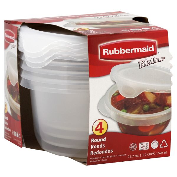 Rubbermaid TakeAlongs Containers + Lids, Round, 25.7 oz (3.2 Cups), 4 containers