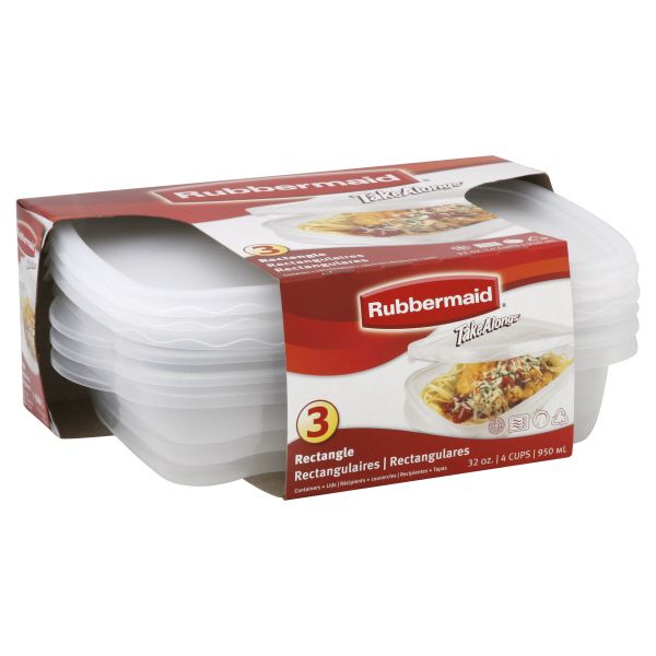 Rubbermaid TakeAlongs Containers + Lids, Rectangle, 32 Oz, 3 containers
