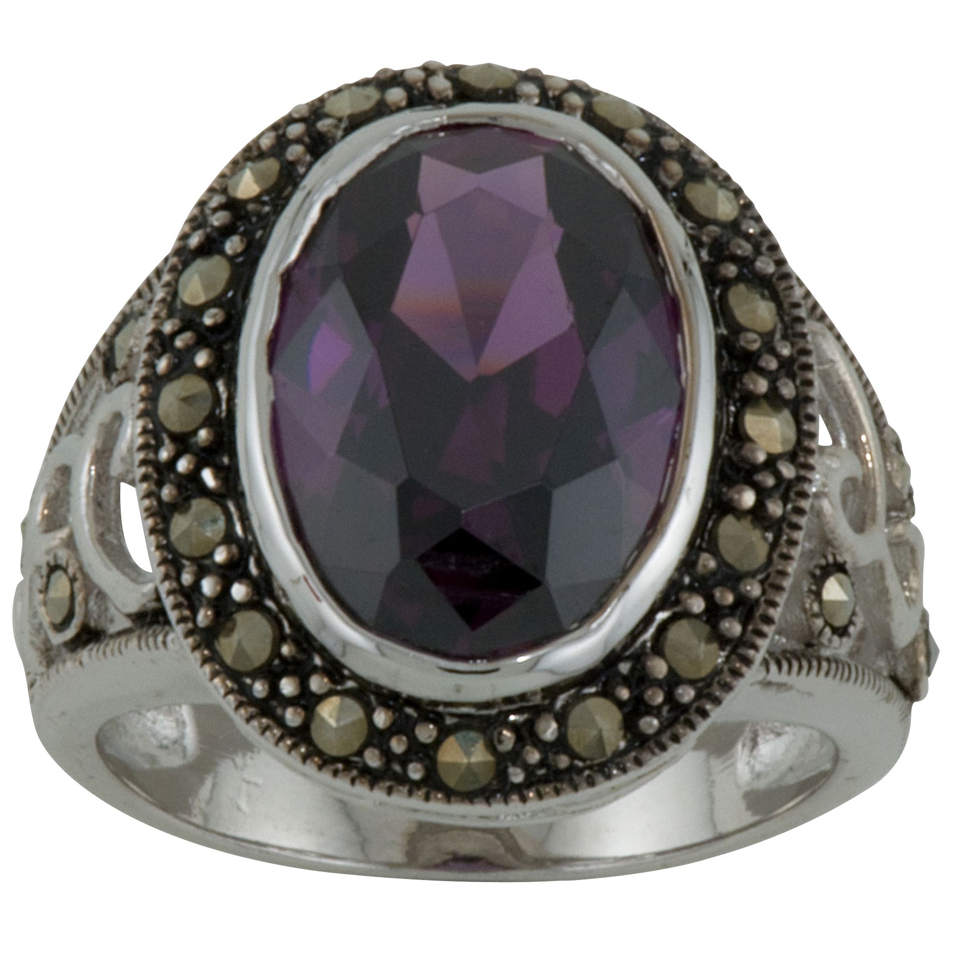 Sterling Silver Oval Marcasite Ring, Purple Sterling Silver Oval Marcasite Ring, Purple