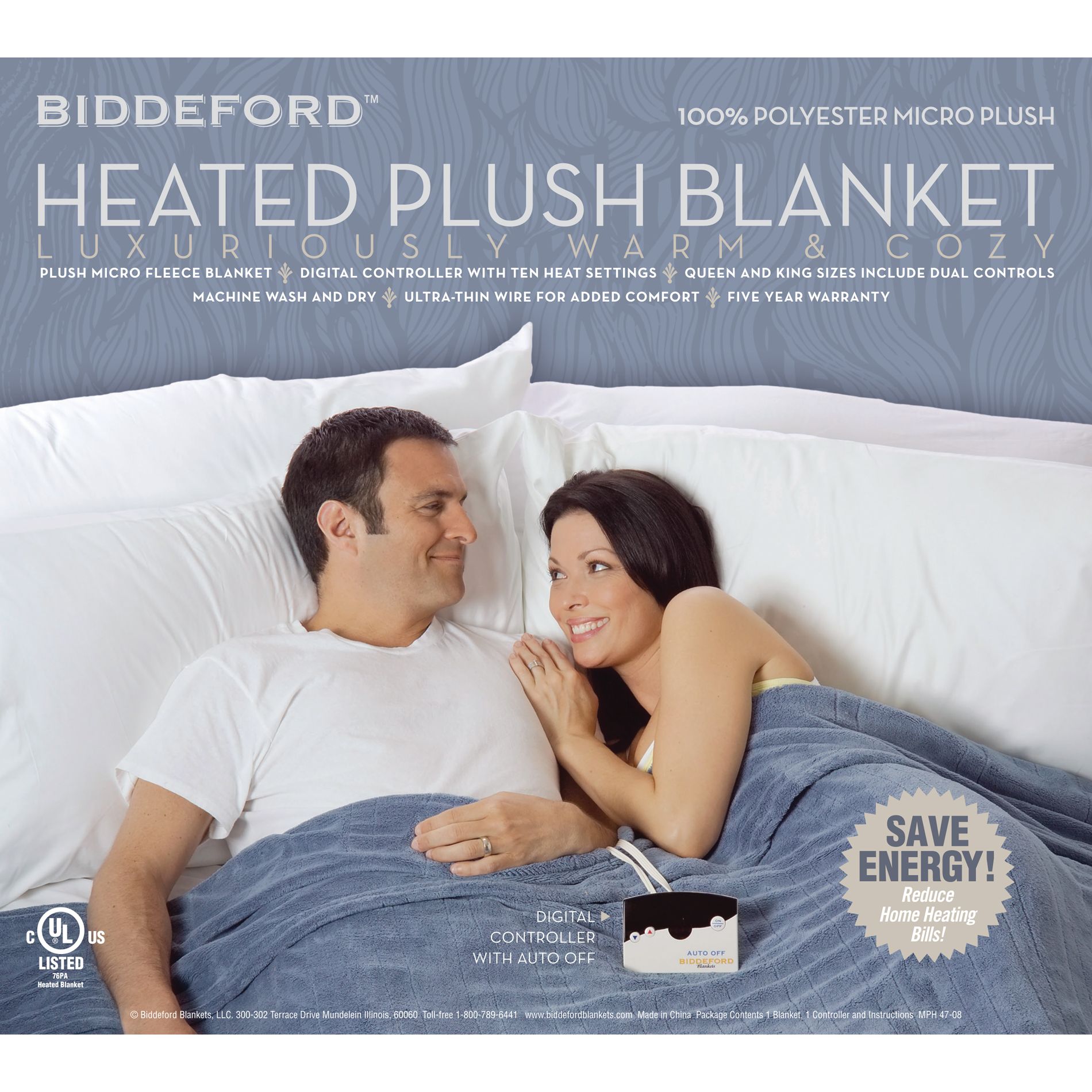 Biddeford Blankets Heated Plush Blanket
