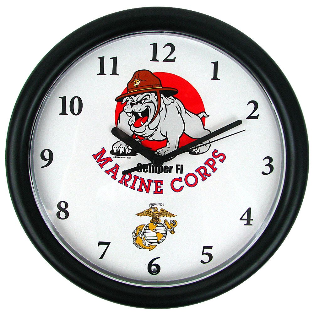 Trademark Deluxe Chiming US Marines Clock Featuring Bull Dog Mascot