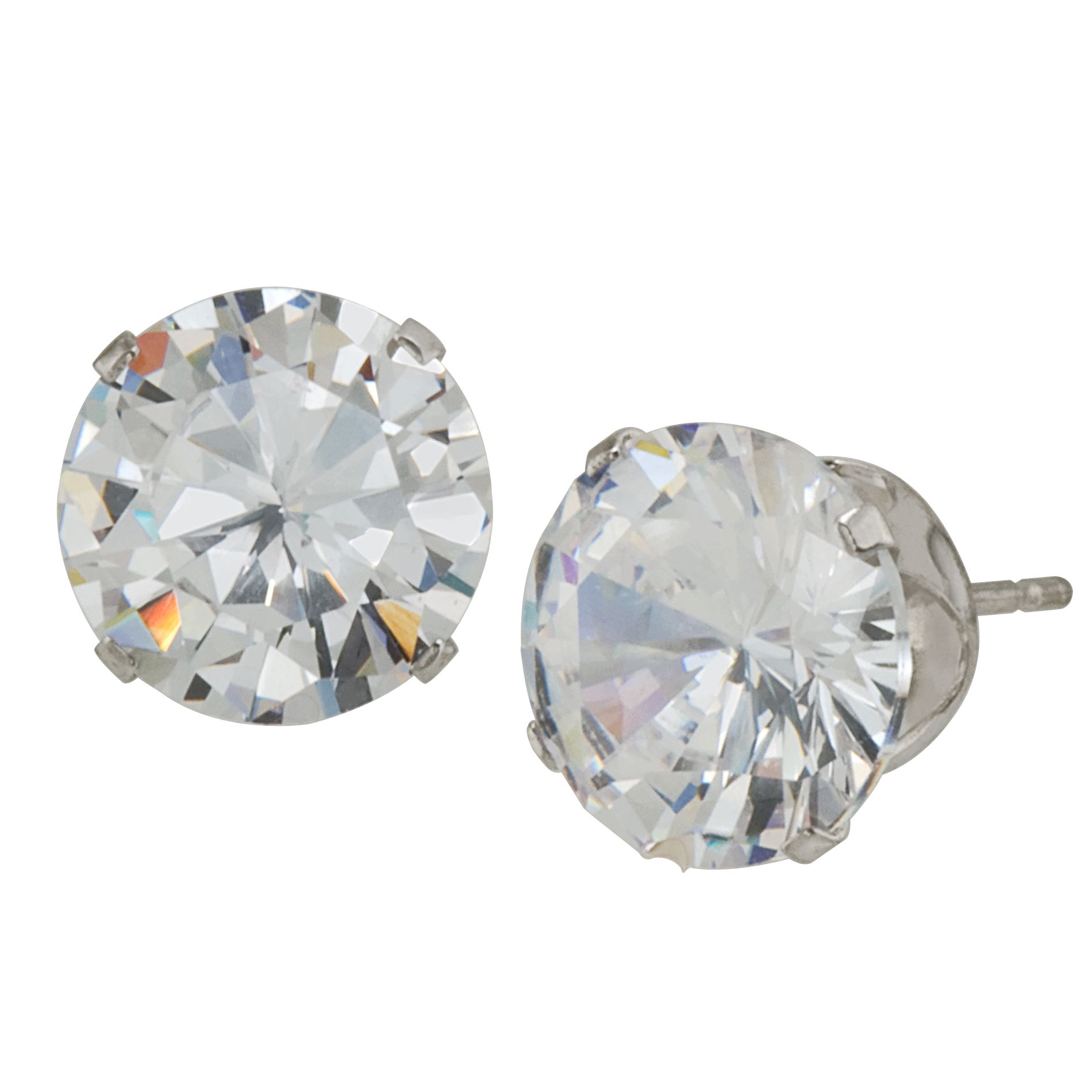 Cubic Zirconia Round Stud Earring in Sterling Silver, Clear Cubic Zirconia Round Stud Earring in Sterling Silver, Clear