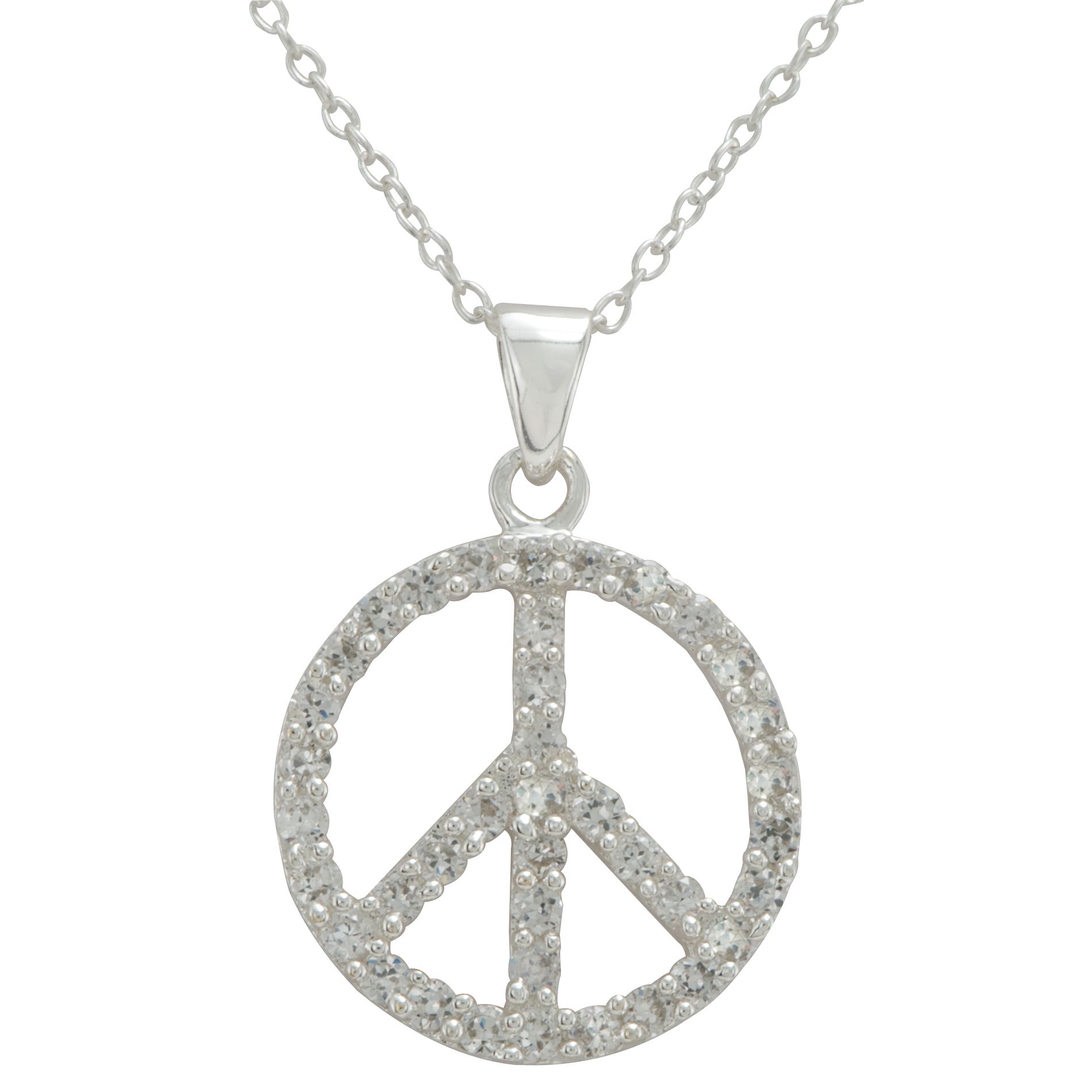 Cubic Zirconia Peace Sign Pendant in Sterling Silver