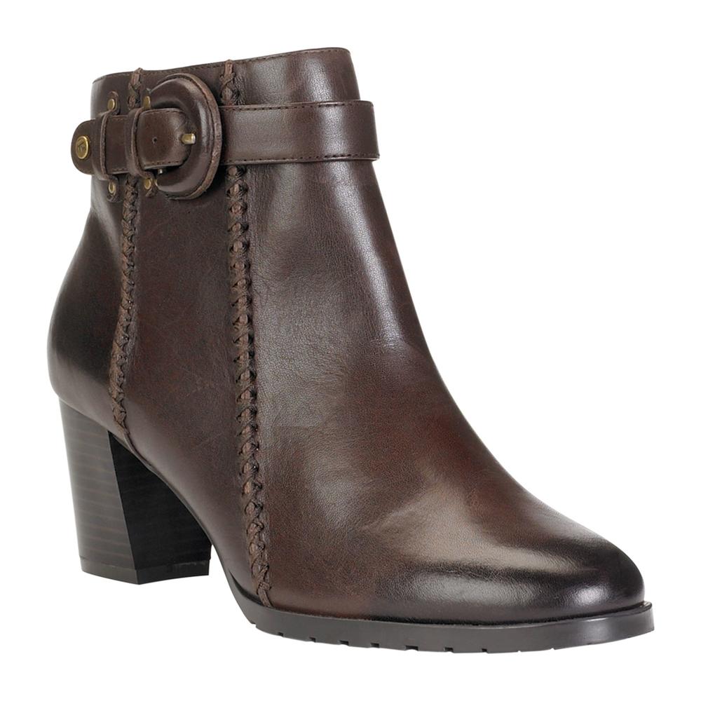 Thom McAn Women&#39;s Ianna Leather Dress Boot with Buckle - Brown