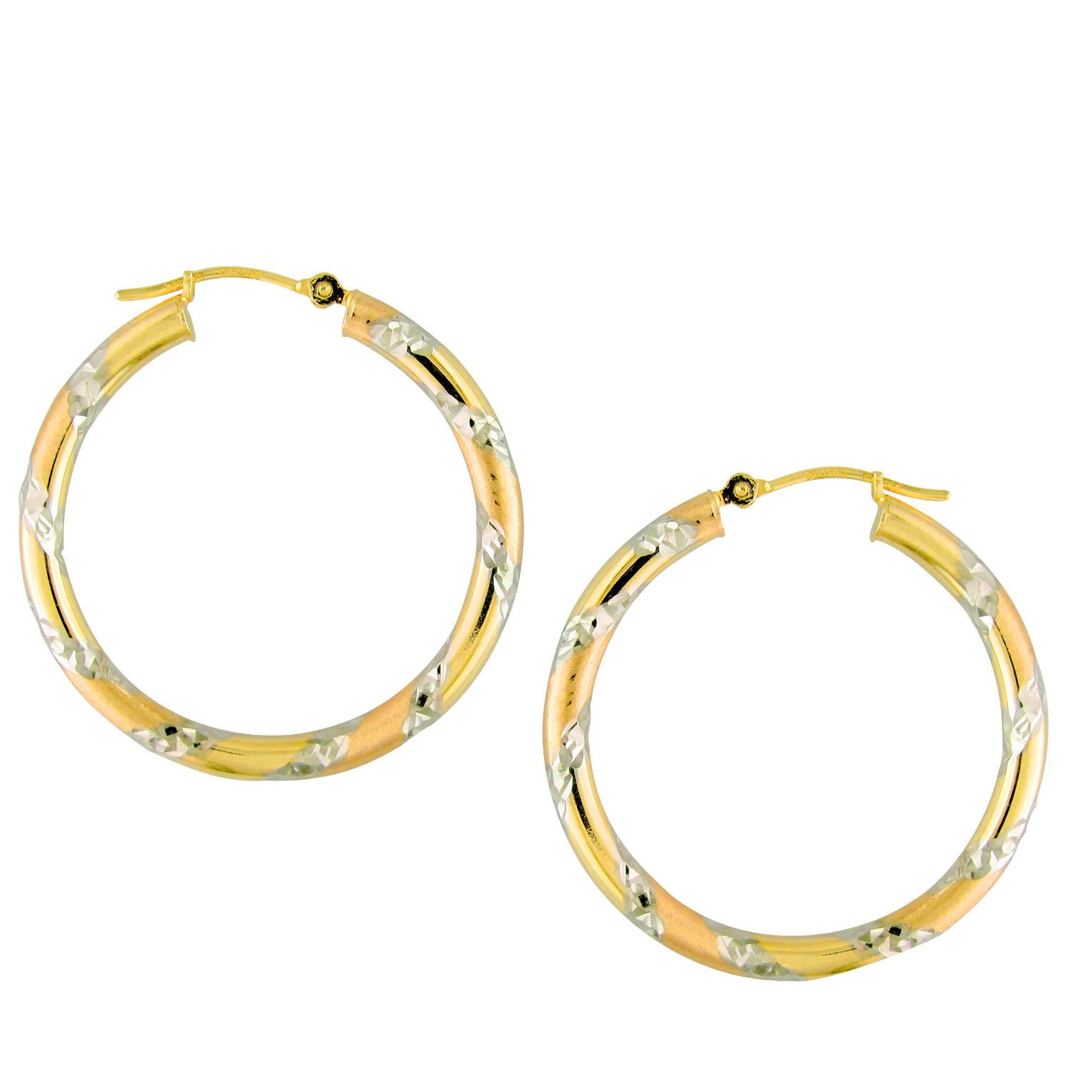 14K& Sterling silver Diamond Cut Tri Color Hoop 14K& Sterling silver Diamond Cut Tri Color Hoop