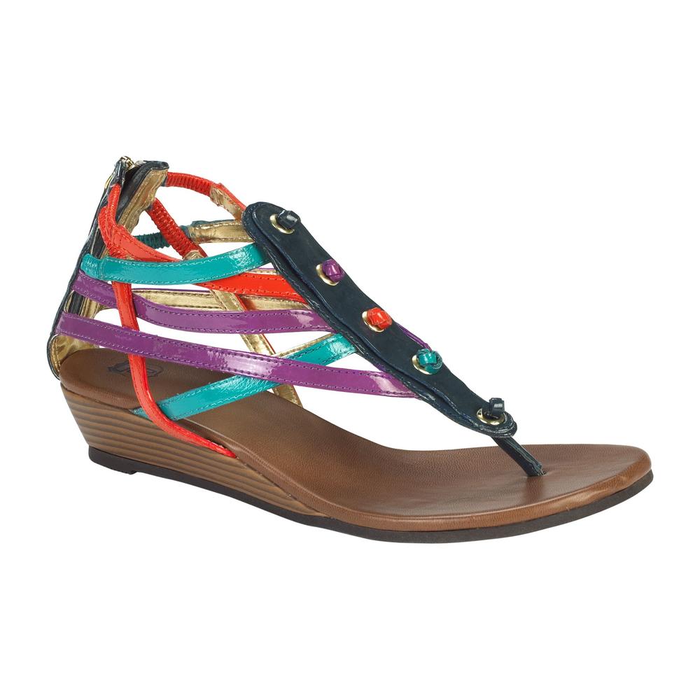 Route 66 Women's Sandal Zetta Strappy Wedge Thong &ndash; Multi-Colored