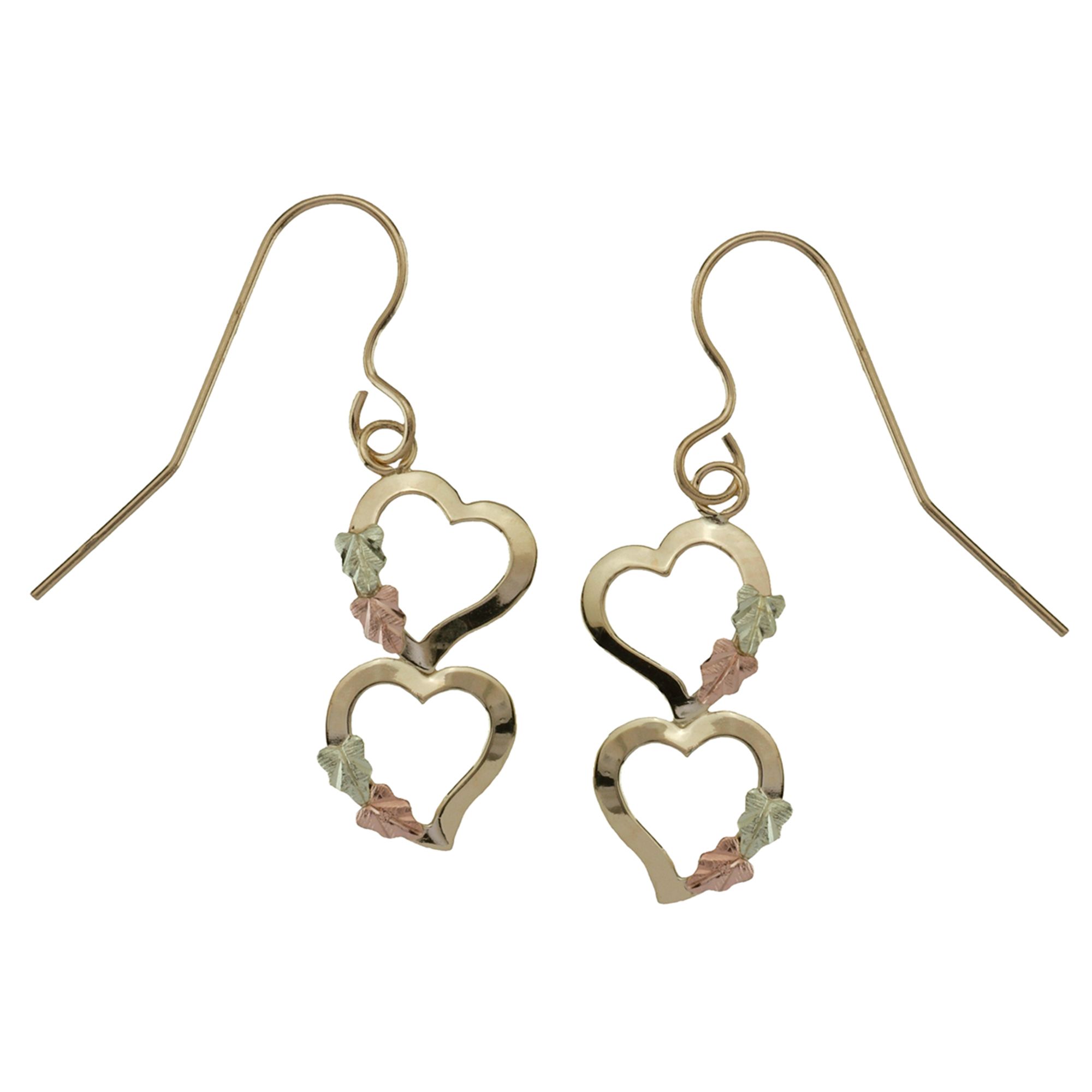 Black Hills Gold Tricolor 10k Dangle Double Heart Earrings Black Hills Gold Tricolor 10k Dangle Double Heart Earrings