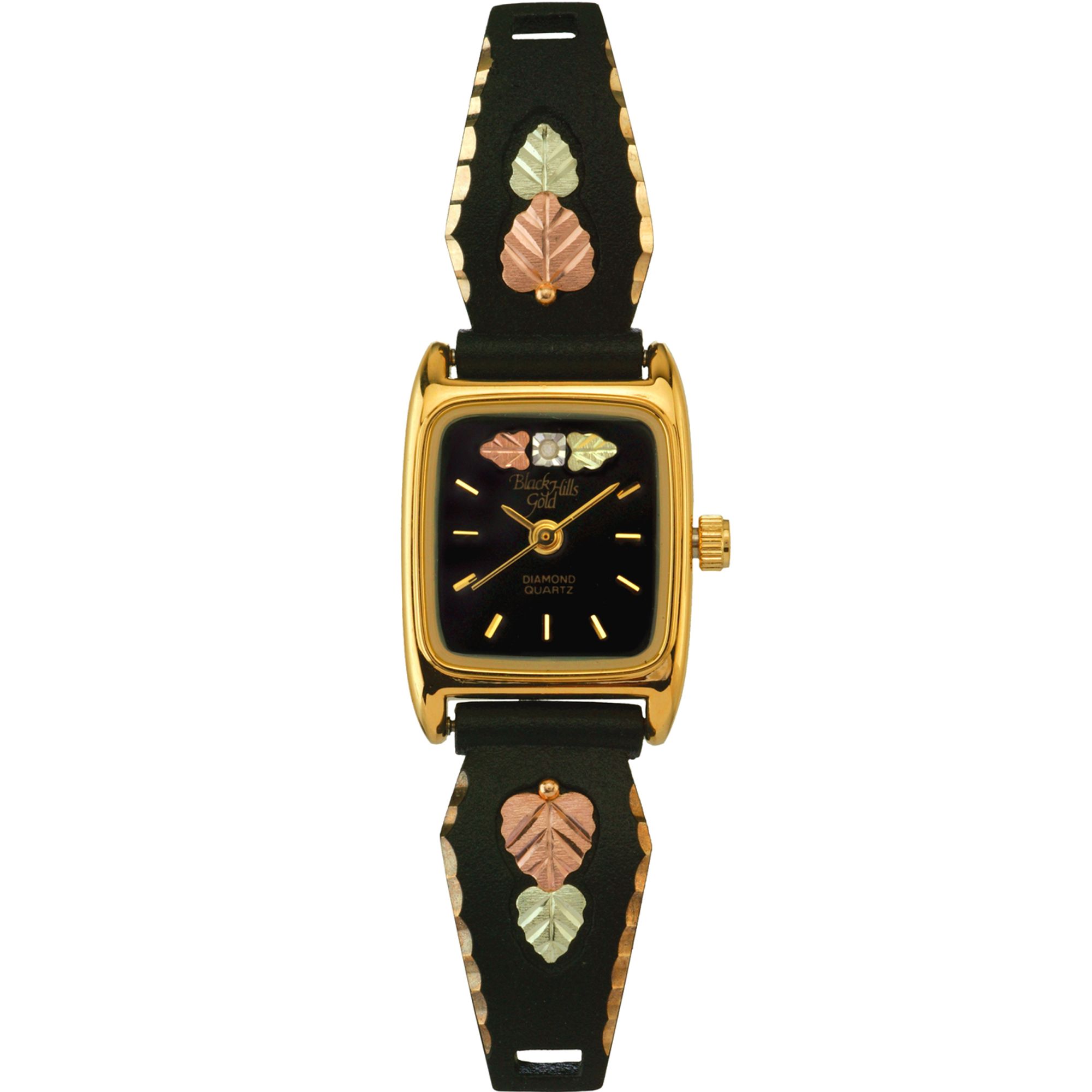 Black Hills Gold Tricolor Black Powder Coated Square Face Watch